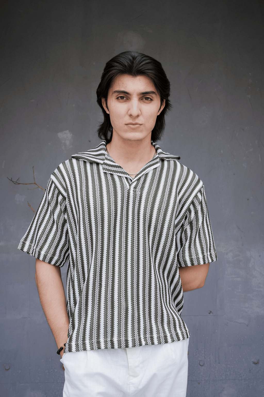 ARK Moss Cuban Shirt - front collar