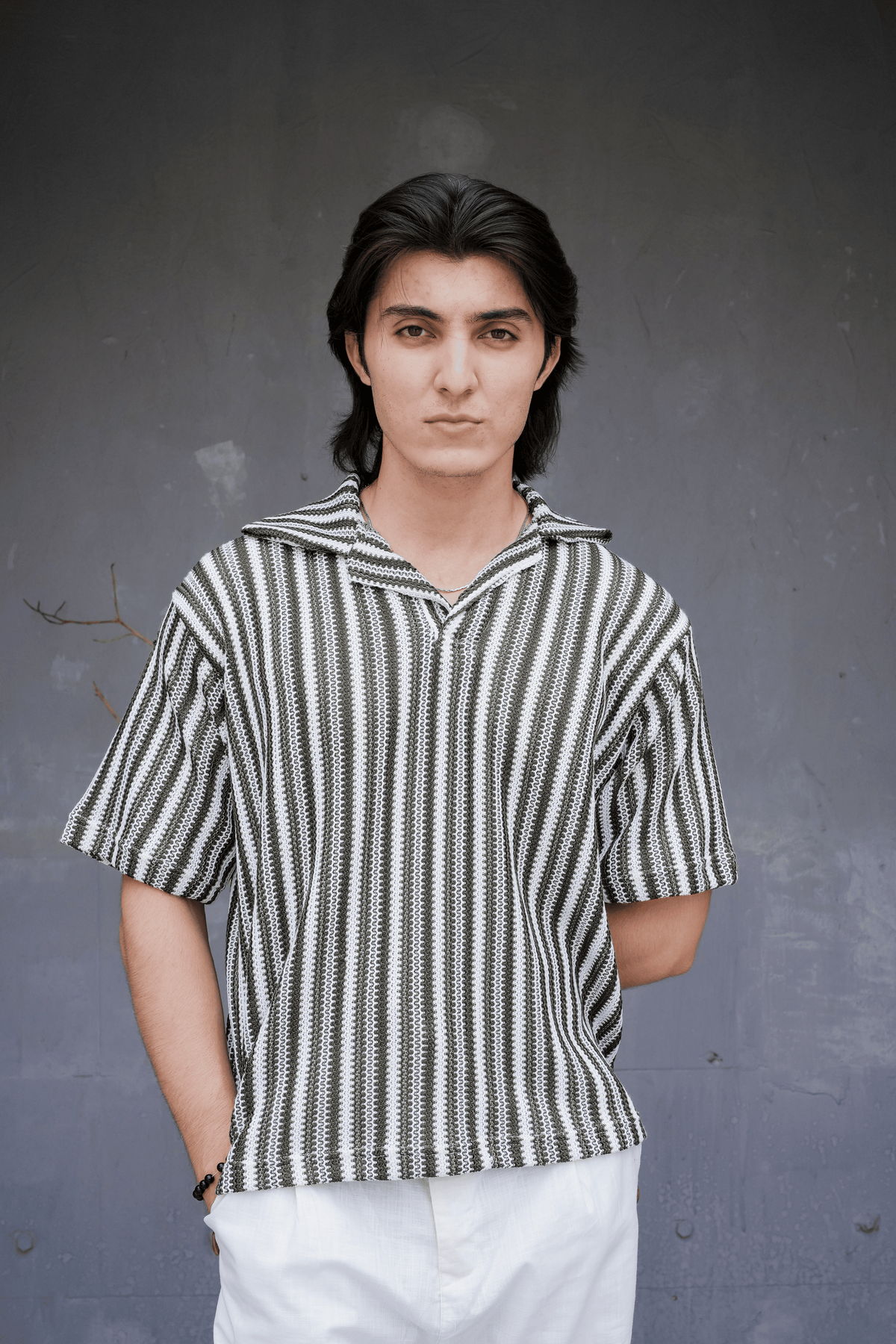 ARK Moss Cuban Shirt - front collar
