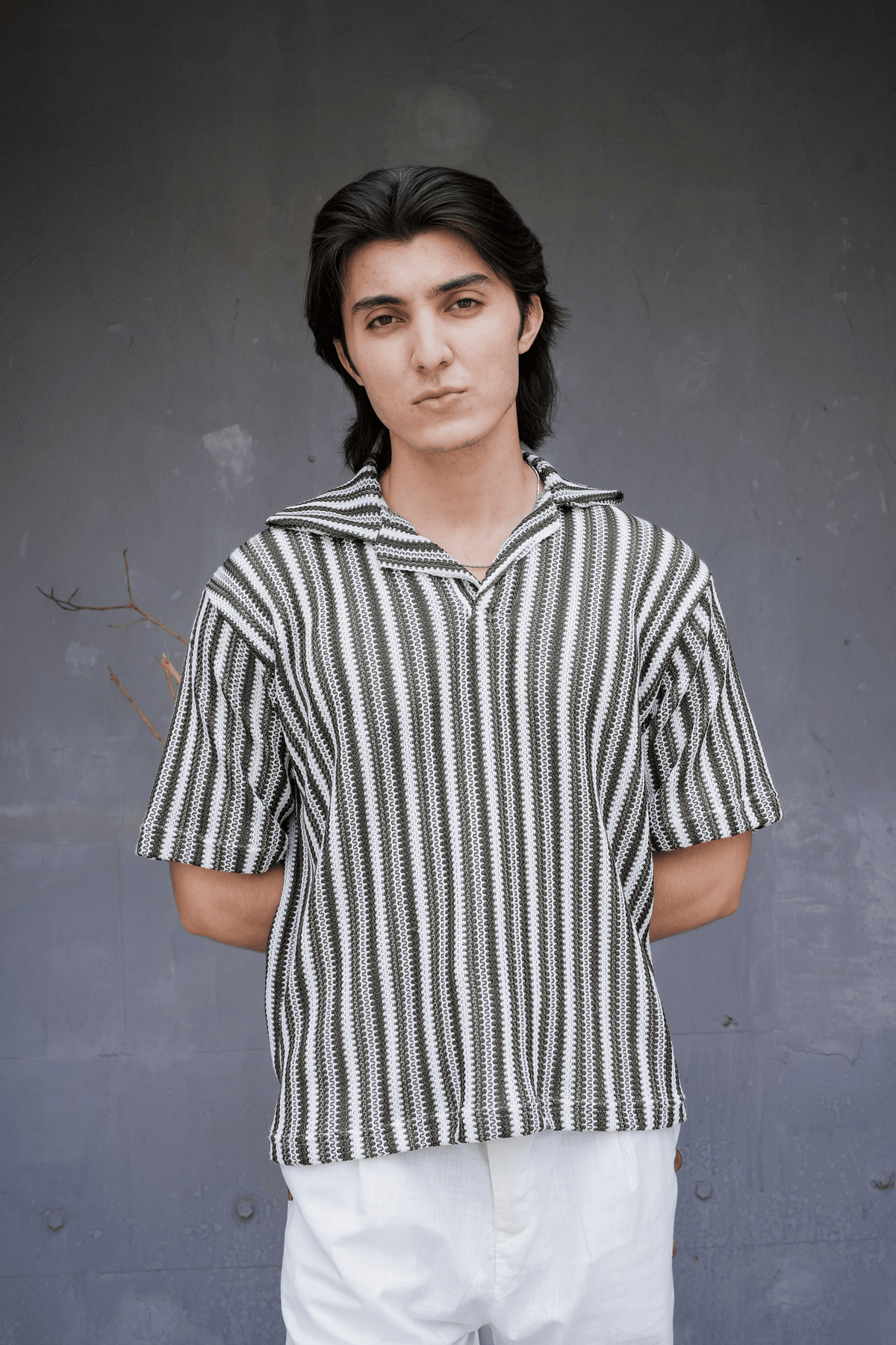 ARK Moss Cuban Shirt - front hands in pocket