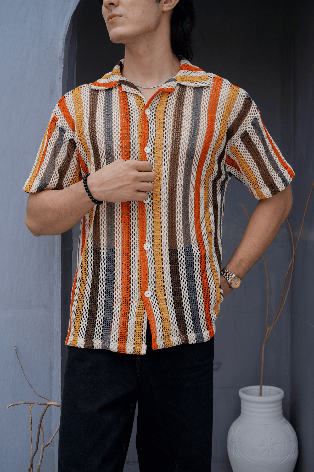 Sienna Stripe Crochet Shirt