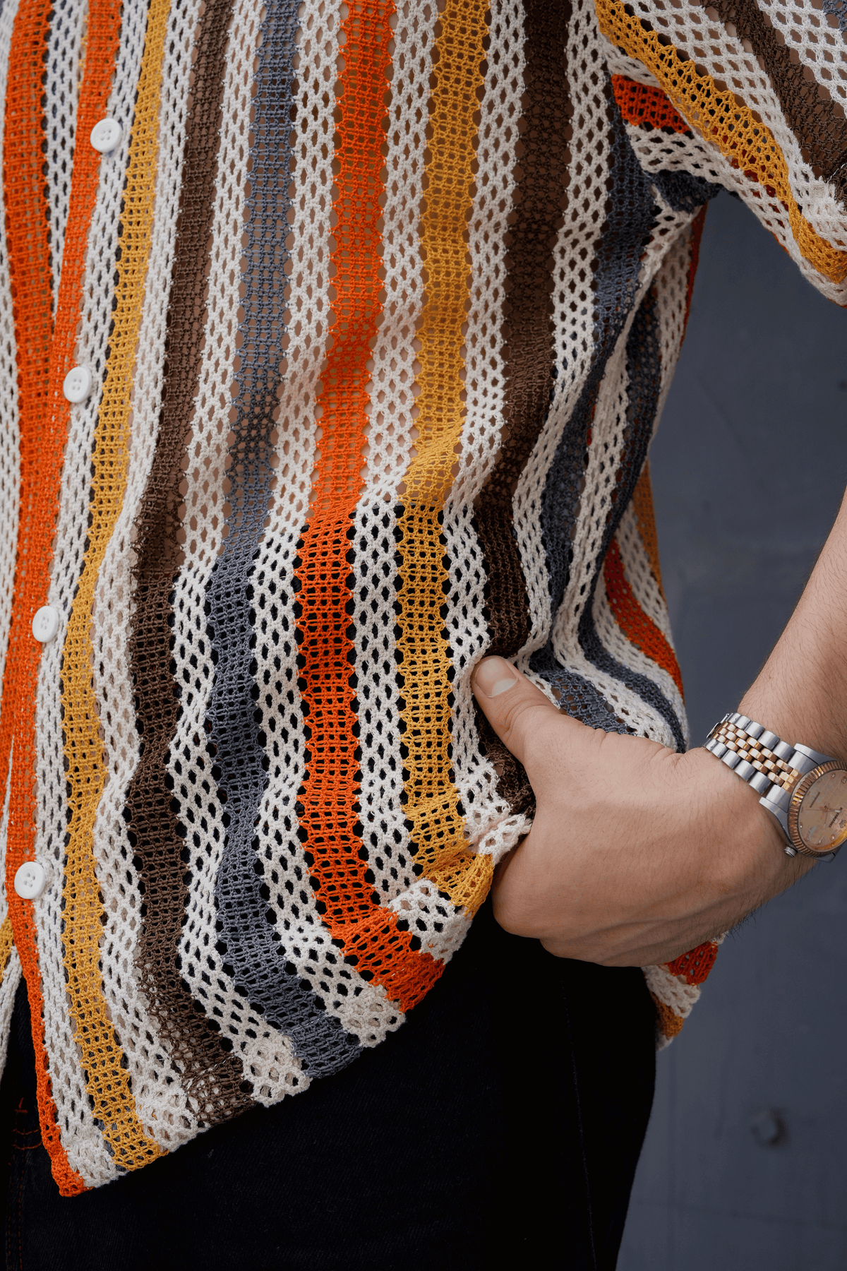 Sienna Stripe Crochet Shirt