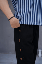Black Snap Side Trousers - side button detail