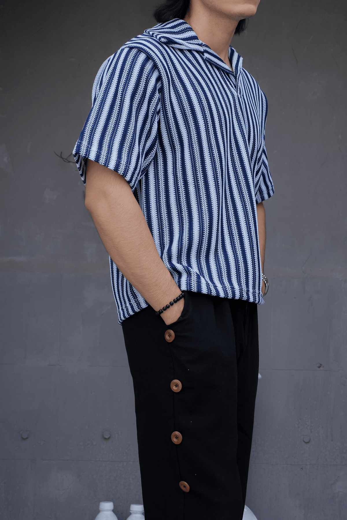Black Snap Side Trousers - side view