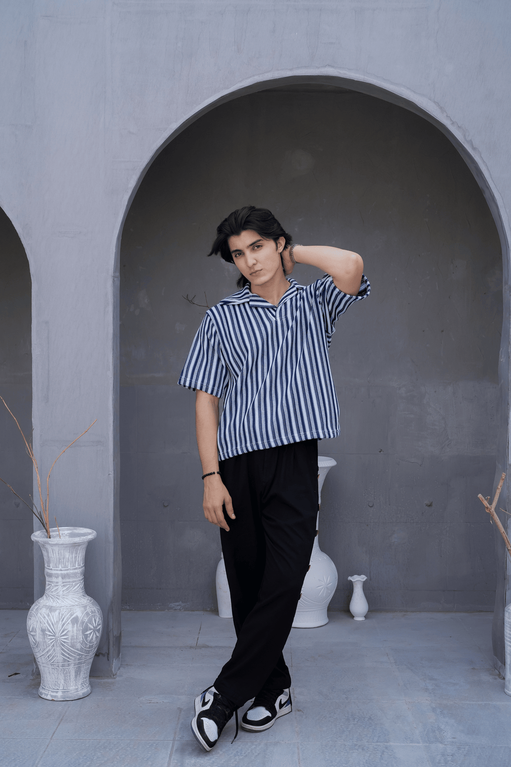 Black Snap Side Trousers - full body styled