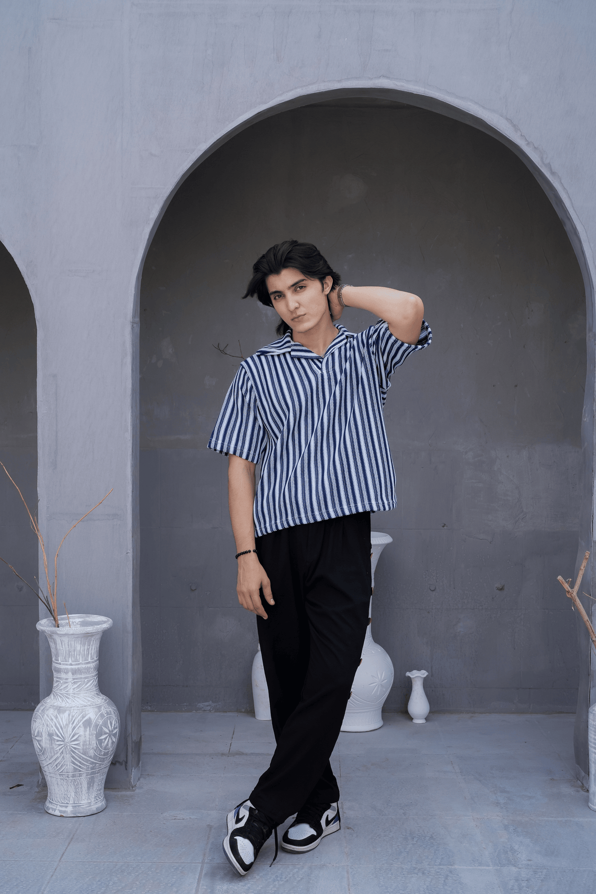 Black Snap Side Trousers - full body styled