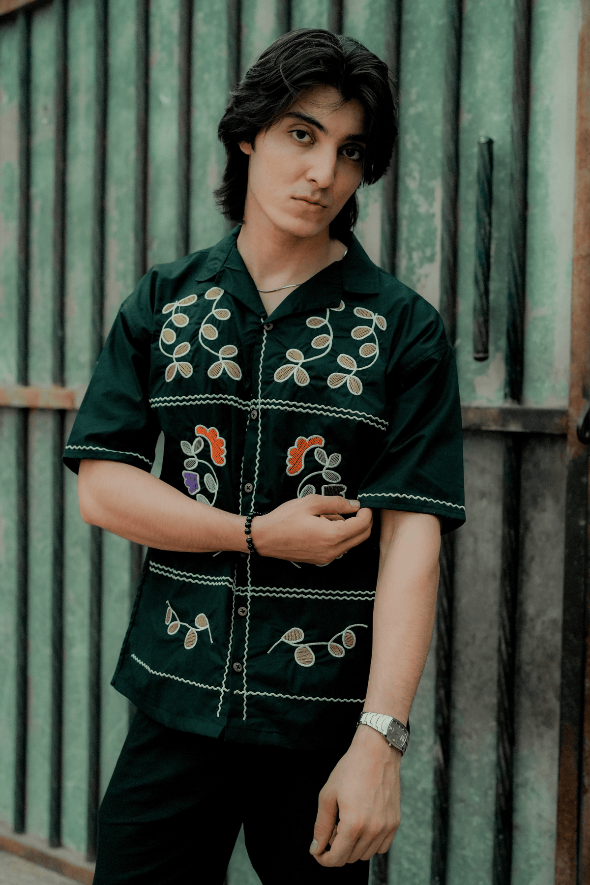 ARK Noir Embroidery Cuban Shirt