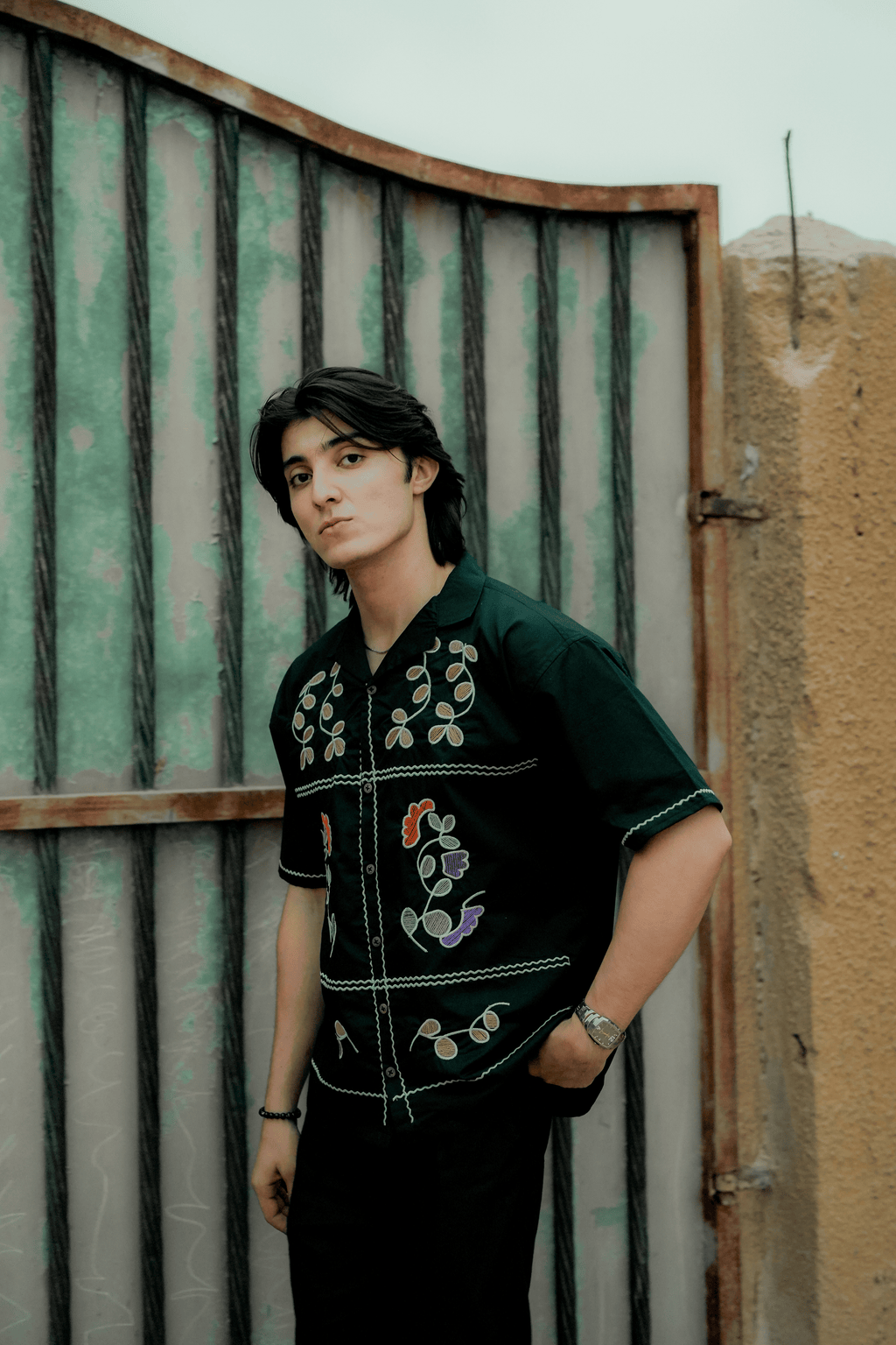 ARK Noir Embroidery Cuban Shirt