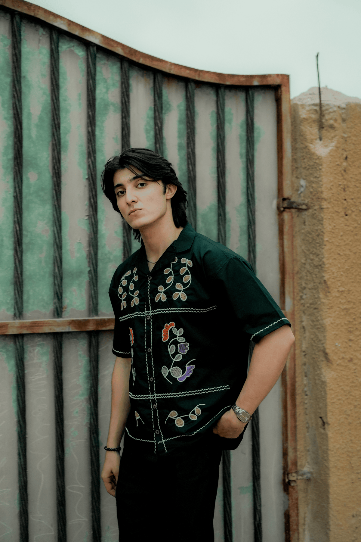 ARK Noir Embroidery Cuban Shirt