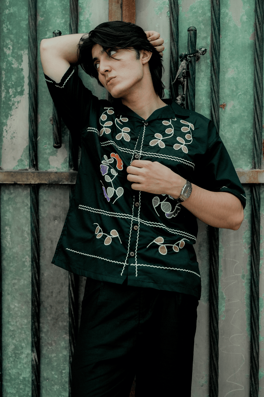 ARK Noir Embroidery Cuban Shirt
