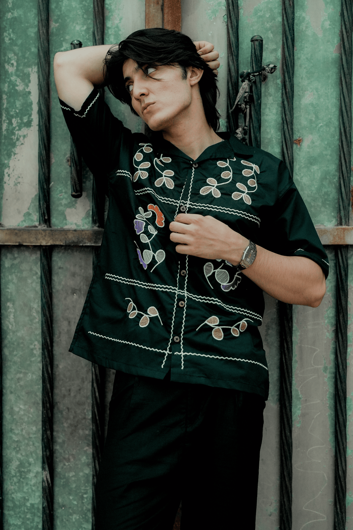 ARK Noir Embroidery Cuban Shirt