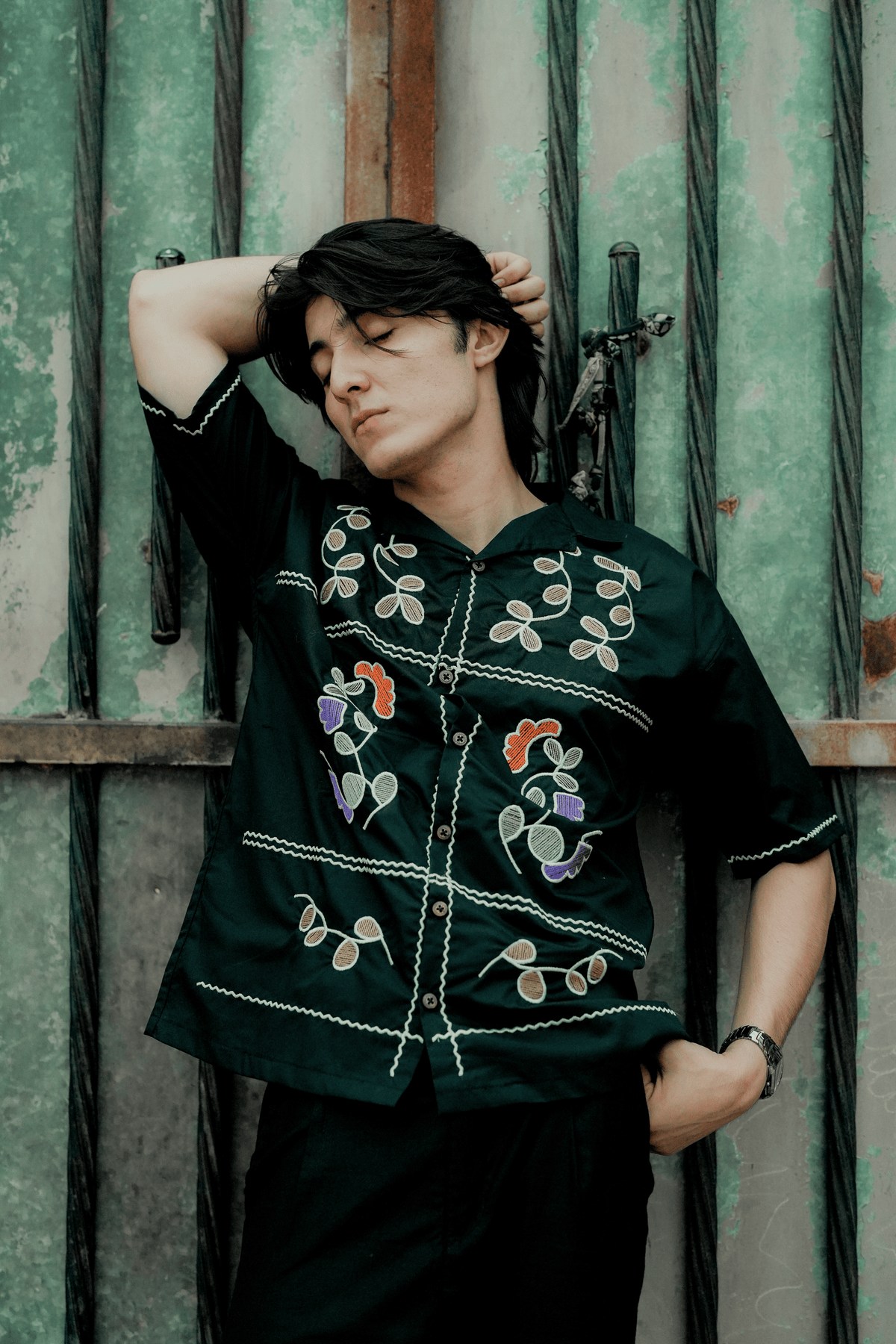 ARK Noir Embroidery Cuban Shirt