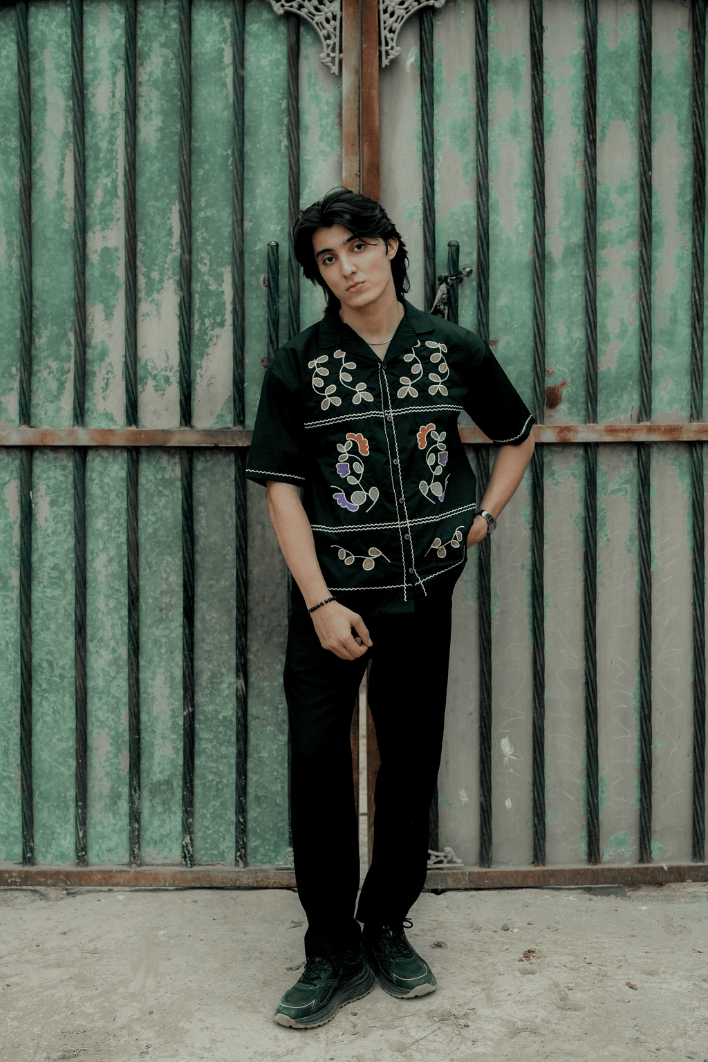 ARK Noir Embroidery Cuban Shirt