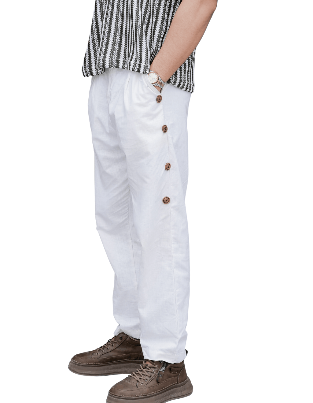Button-Trim Wide Leg Pants