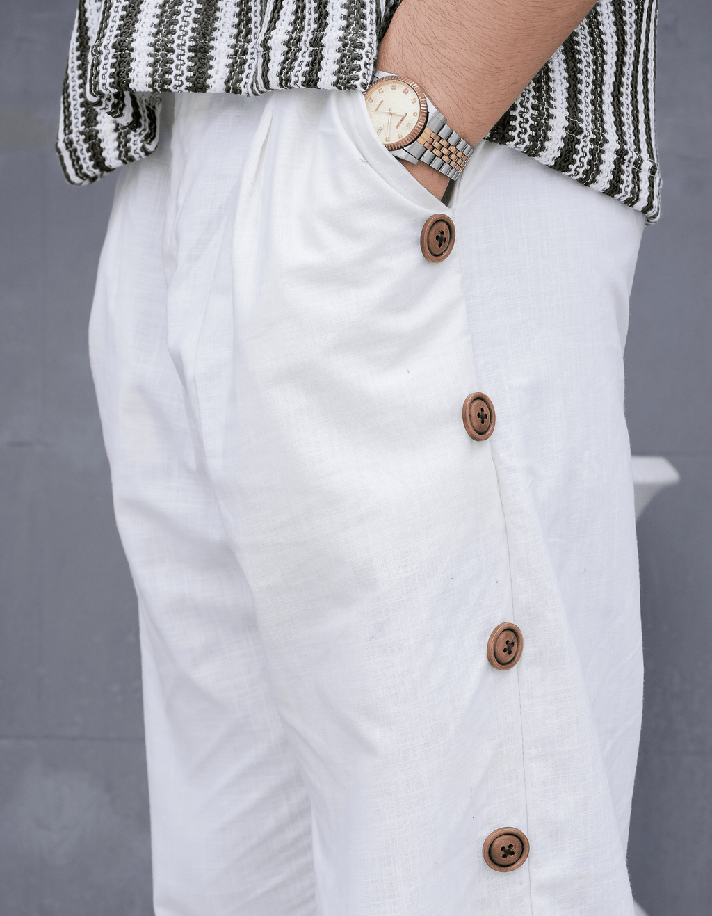 Button-Trim Wide Leg Pants