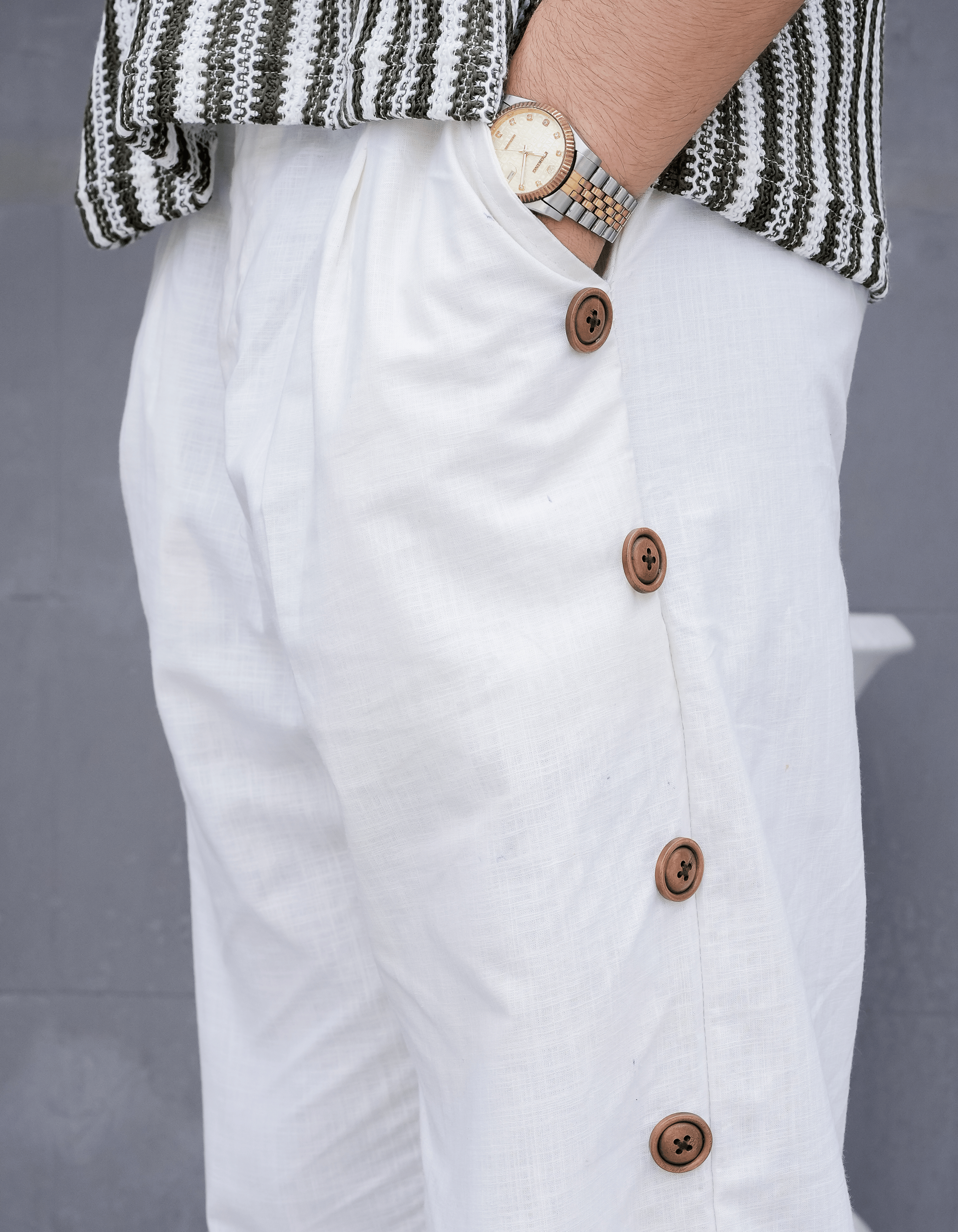Button-Trim Wide Leg Pants