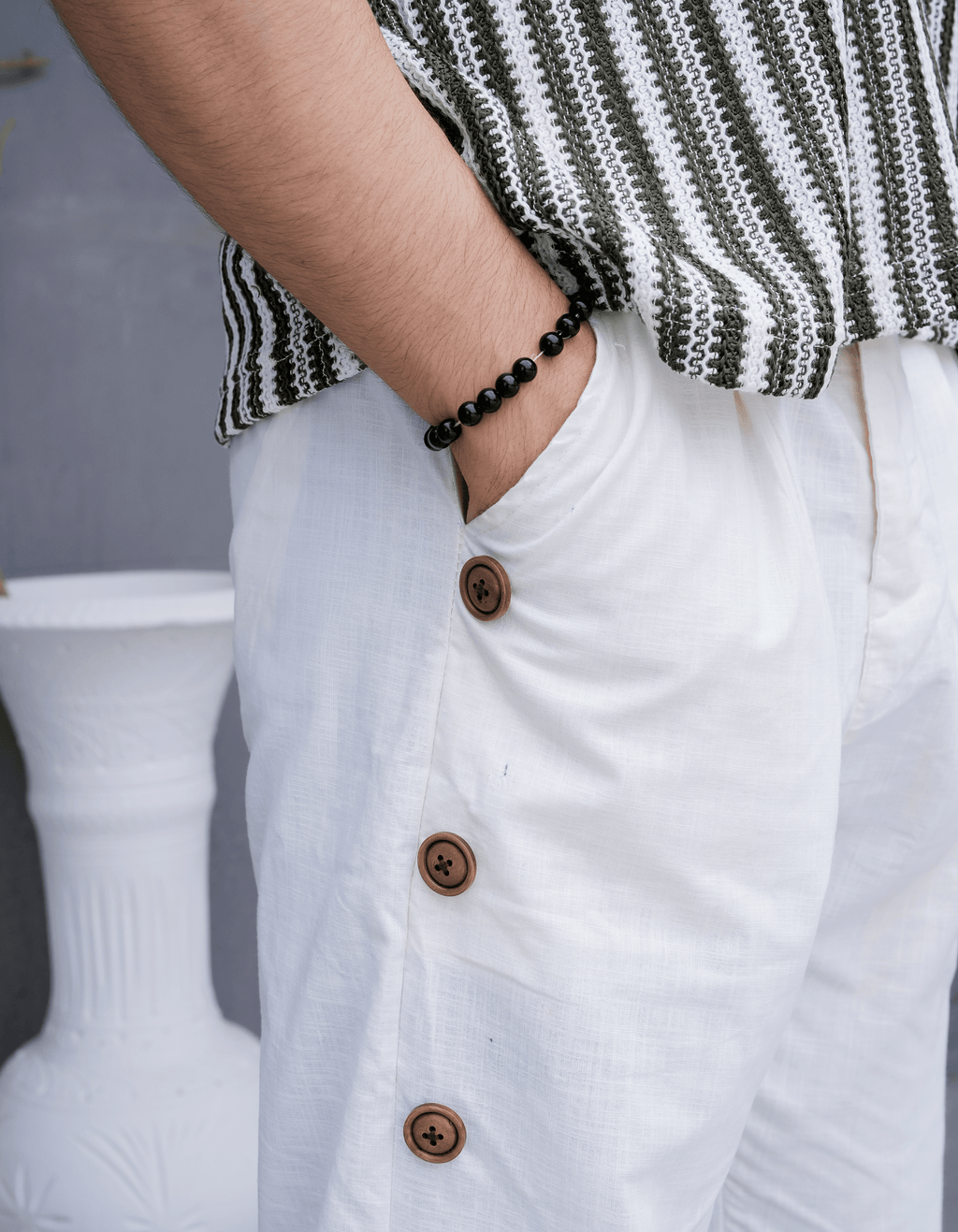 Button-Trim Wide Leg Pants
