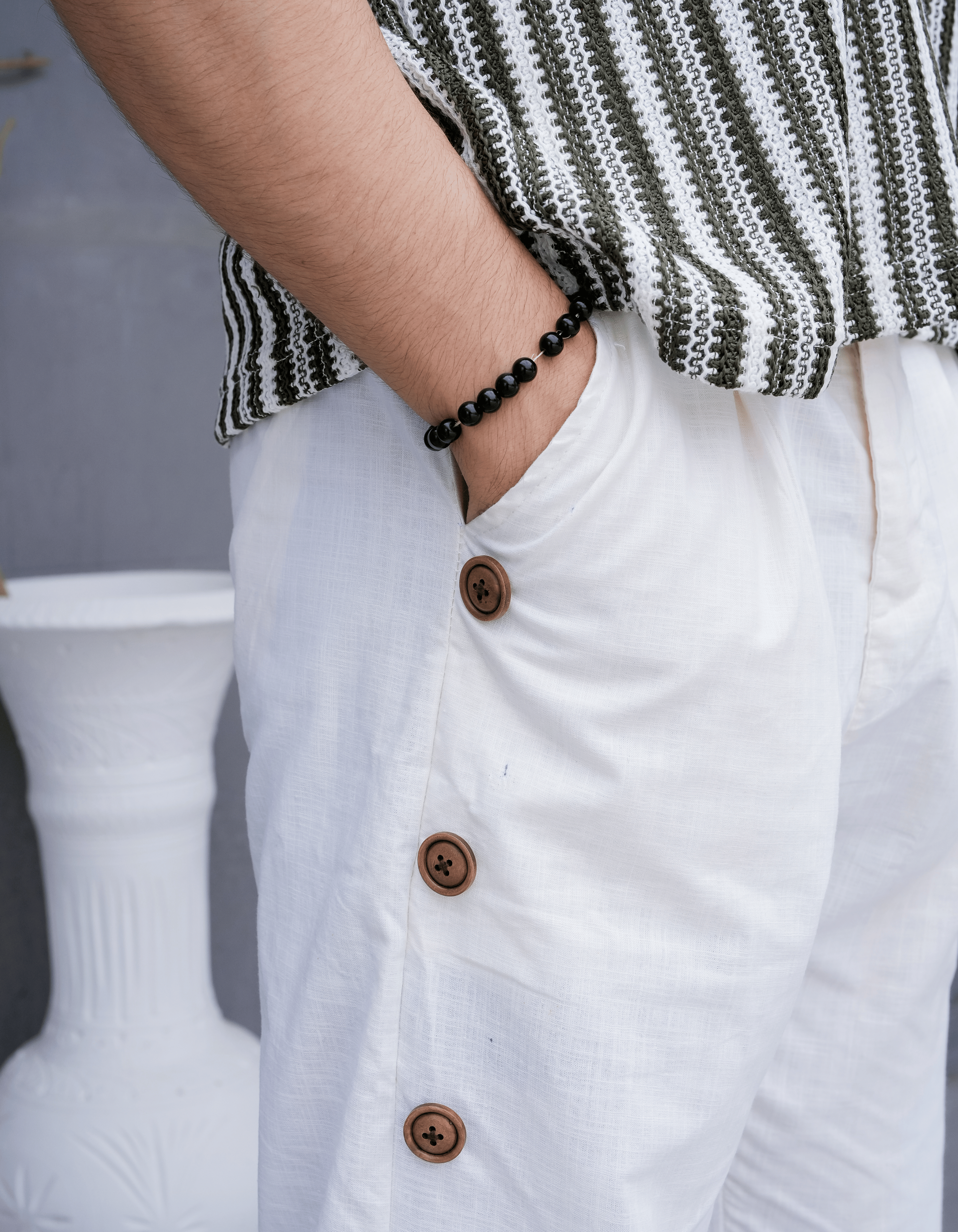 Button-Trim Wide Leg Pants