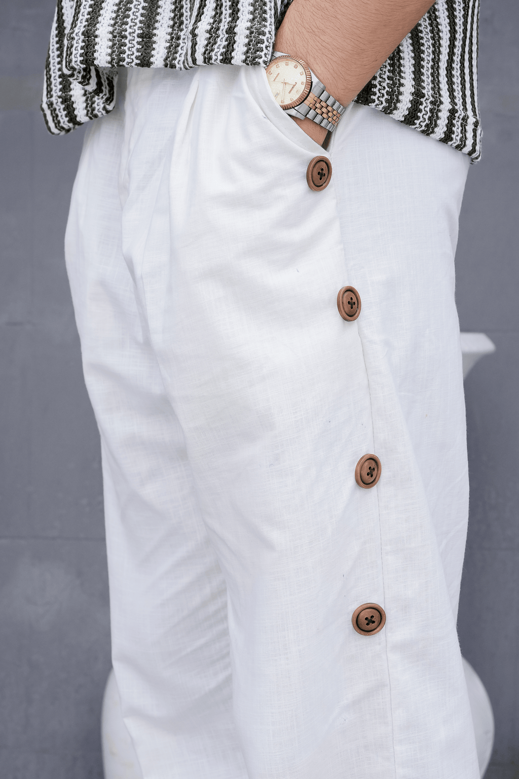 Button-Trim Wide Leg Pants