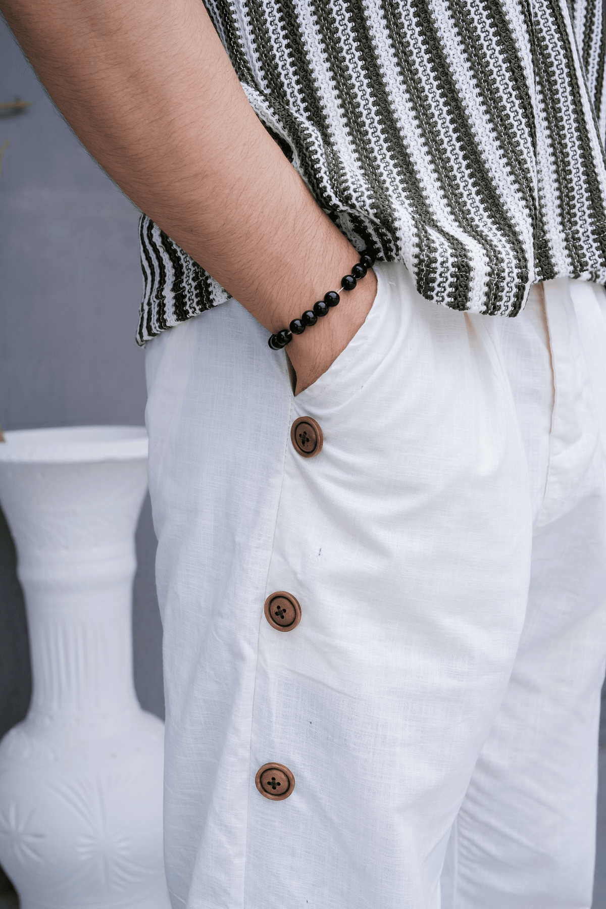 Button-Trim Wide Leg Pants