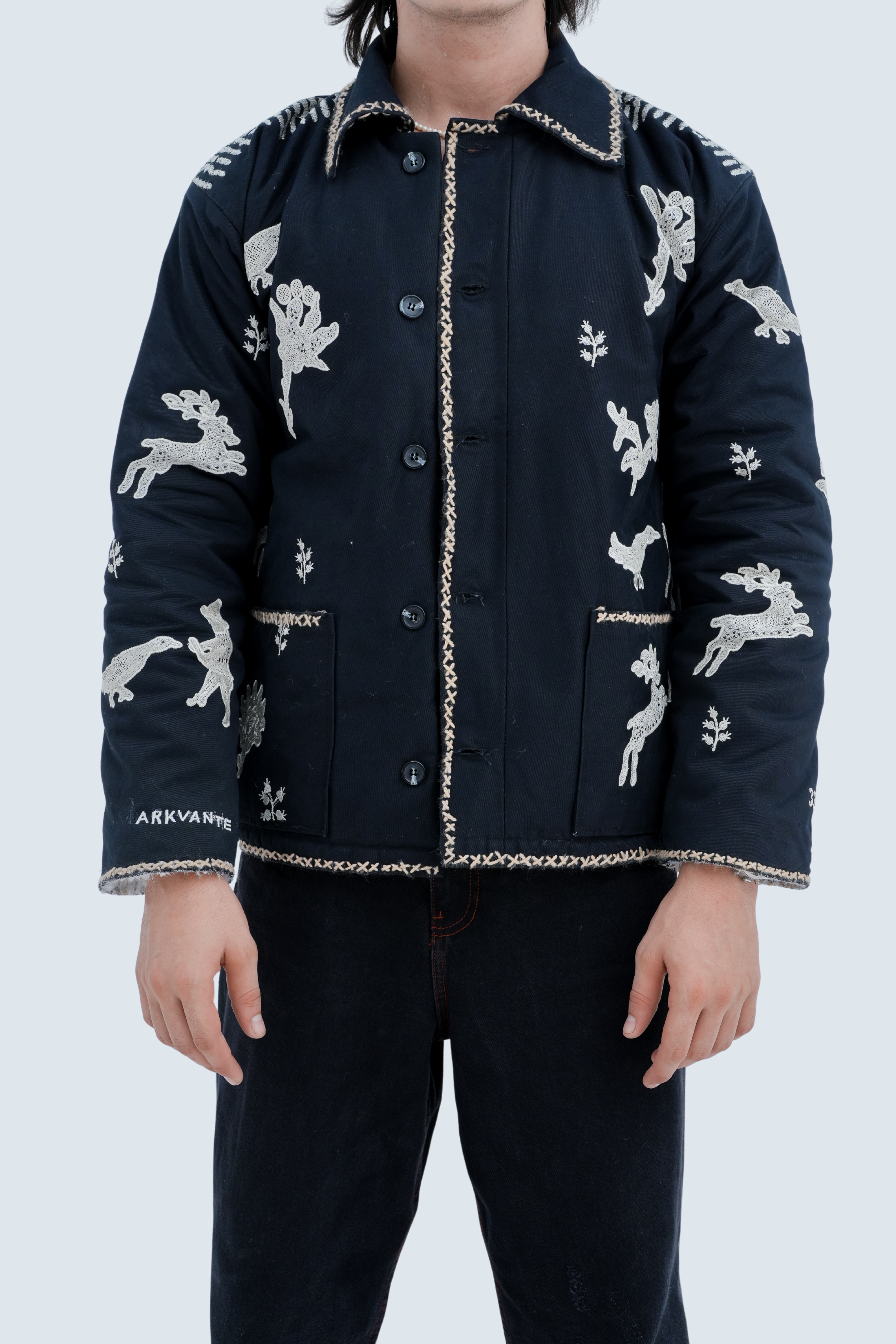 Folk Embroidered Chore Jacket - front view