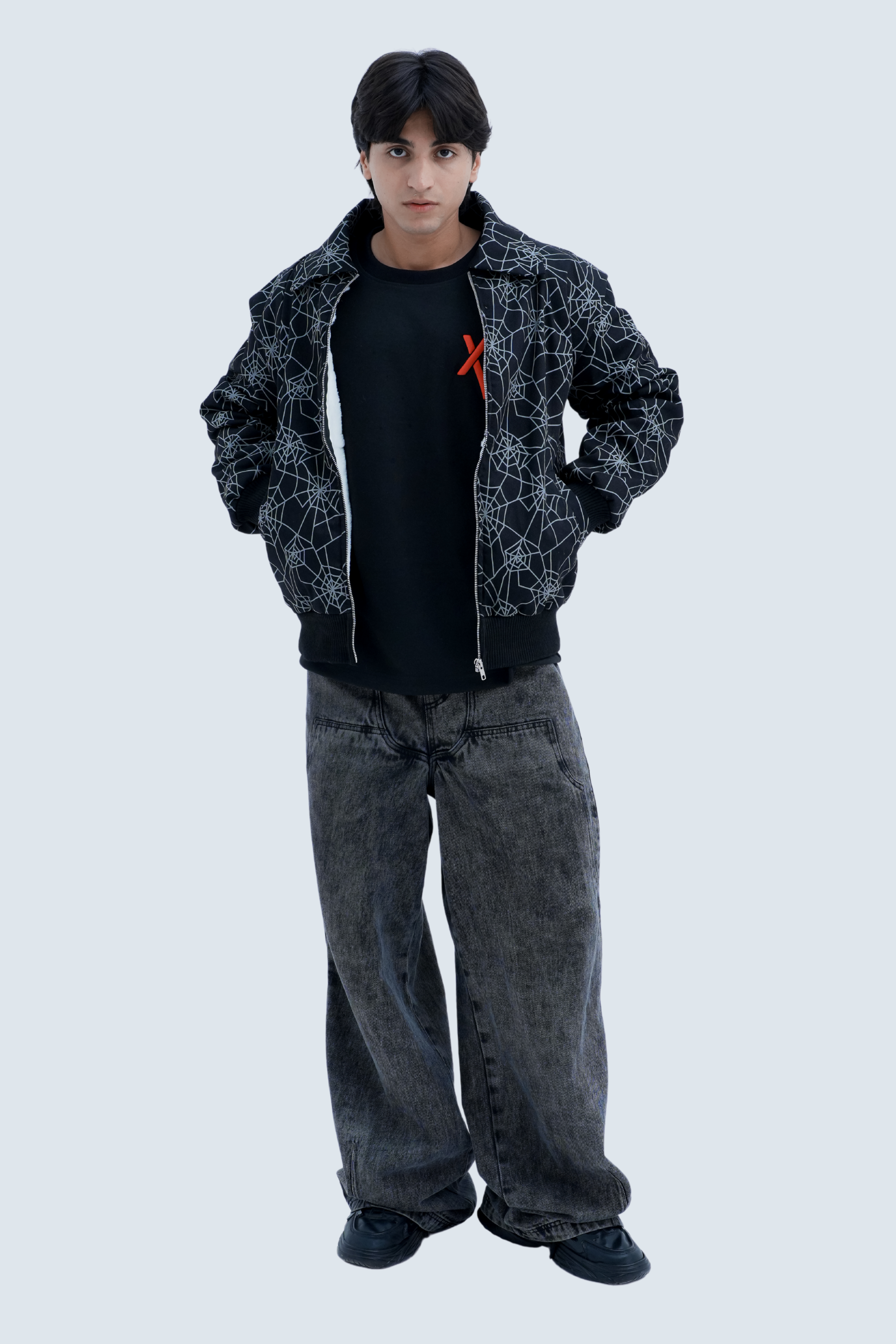 Web Print Bomber Jacket - front view