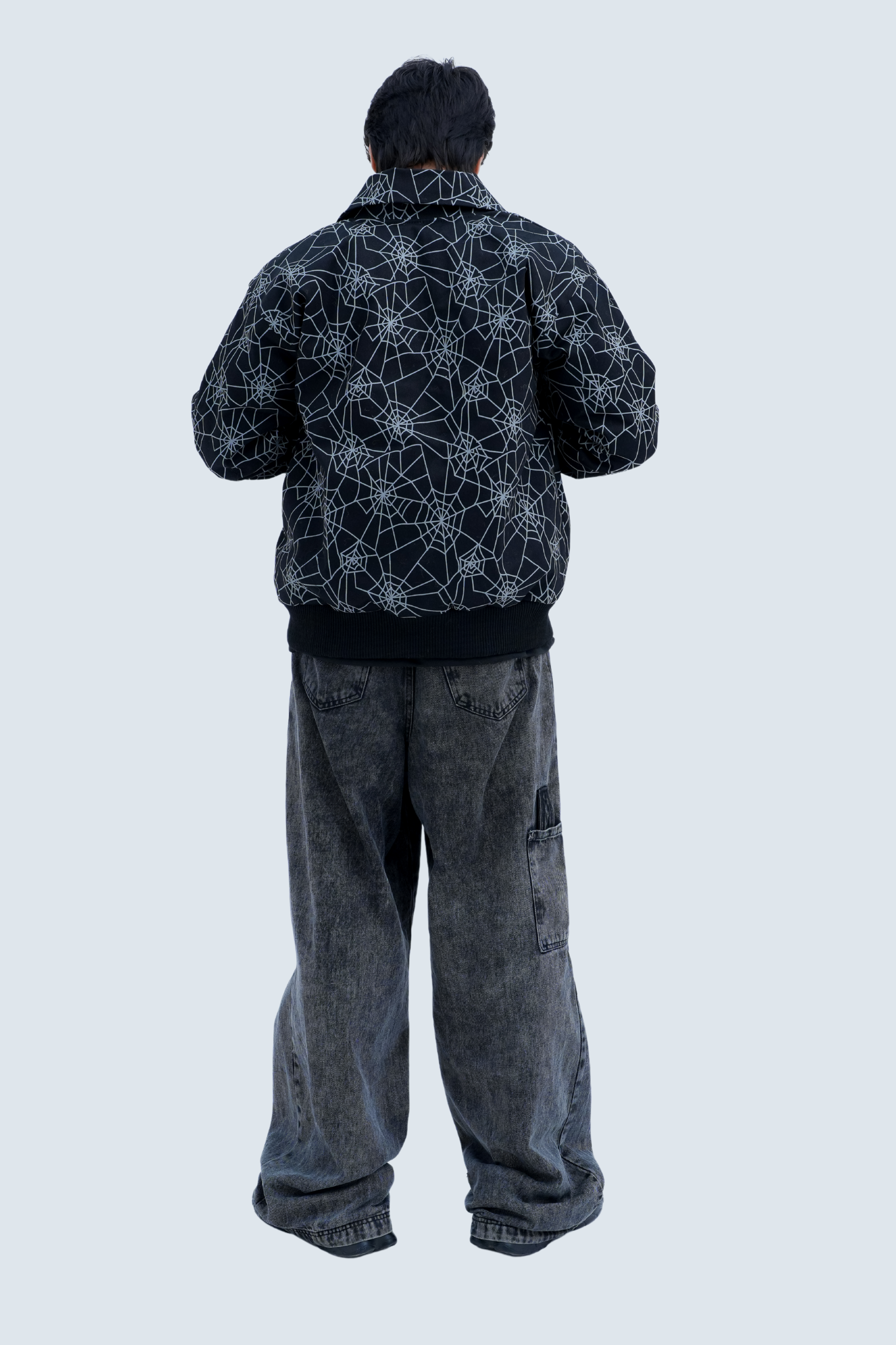Web Print Bomber Jacket - back view showing all-over web print