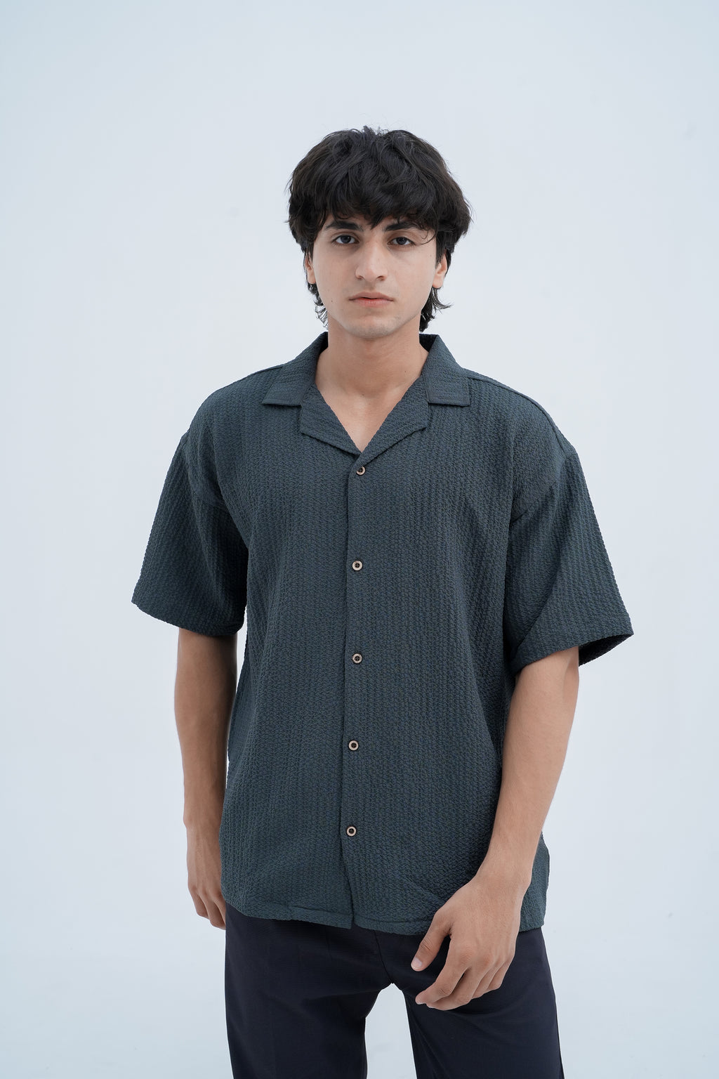 Horizon Camp Shirt in Charcoal - front bust