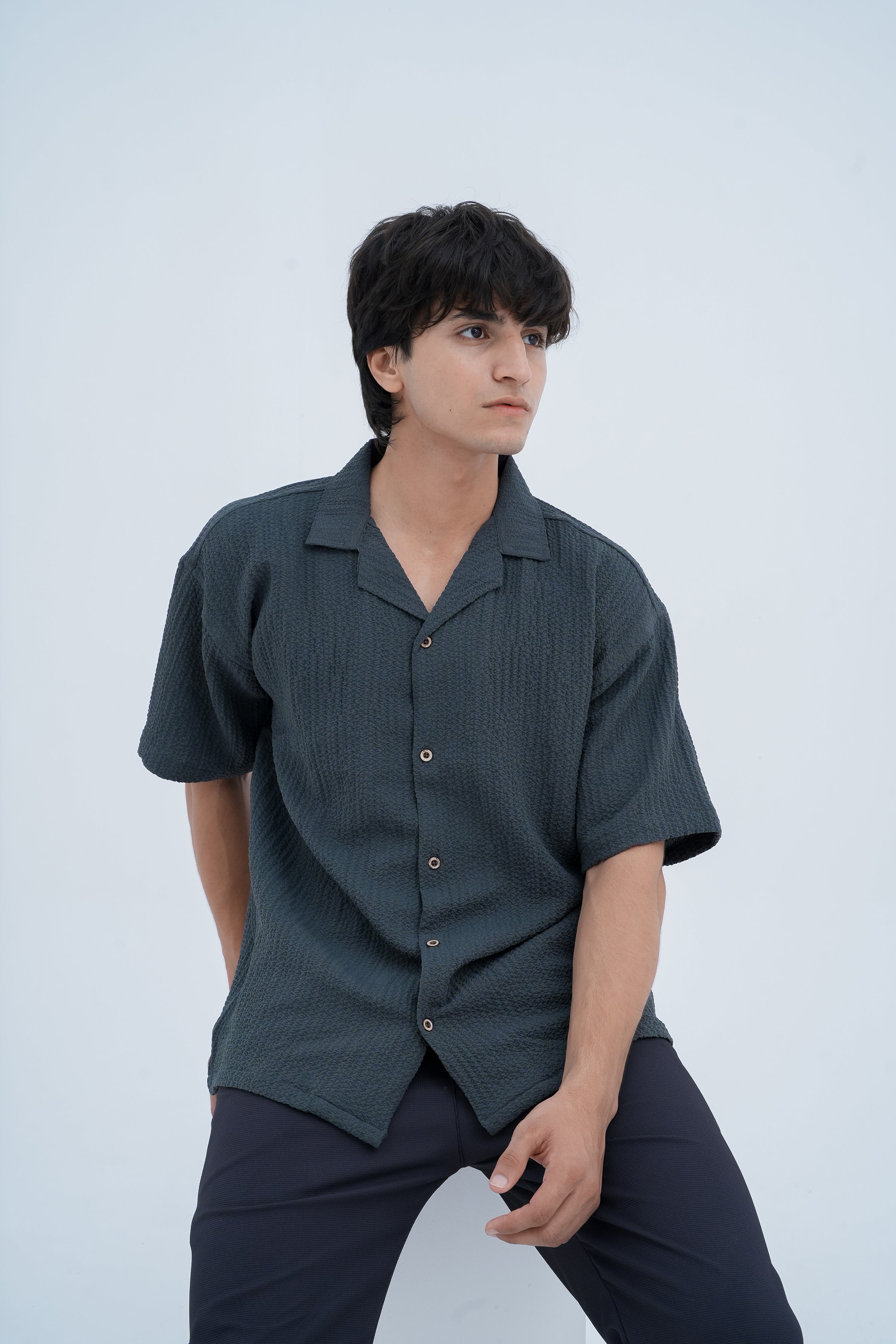 Horizon Camp Shirt in Charcoal - side view