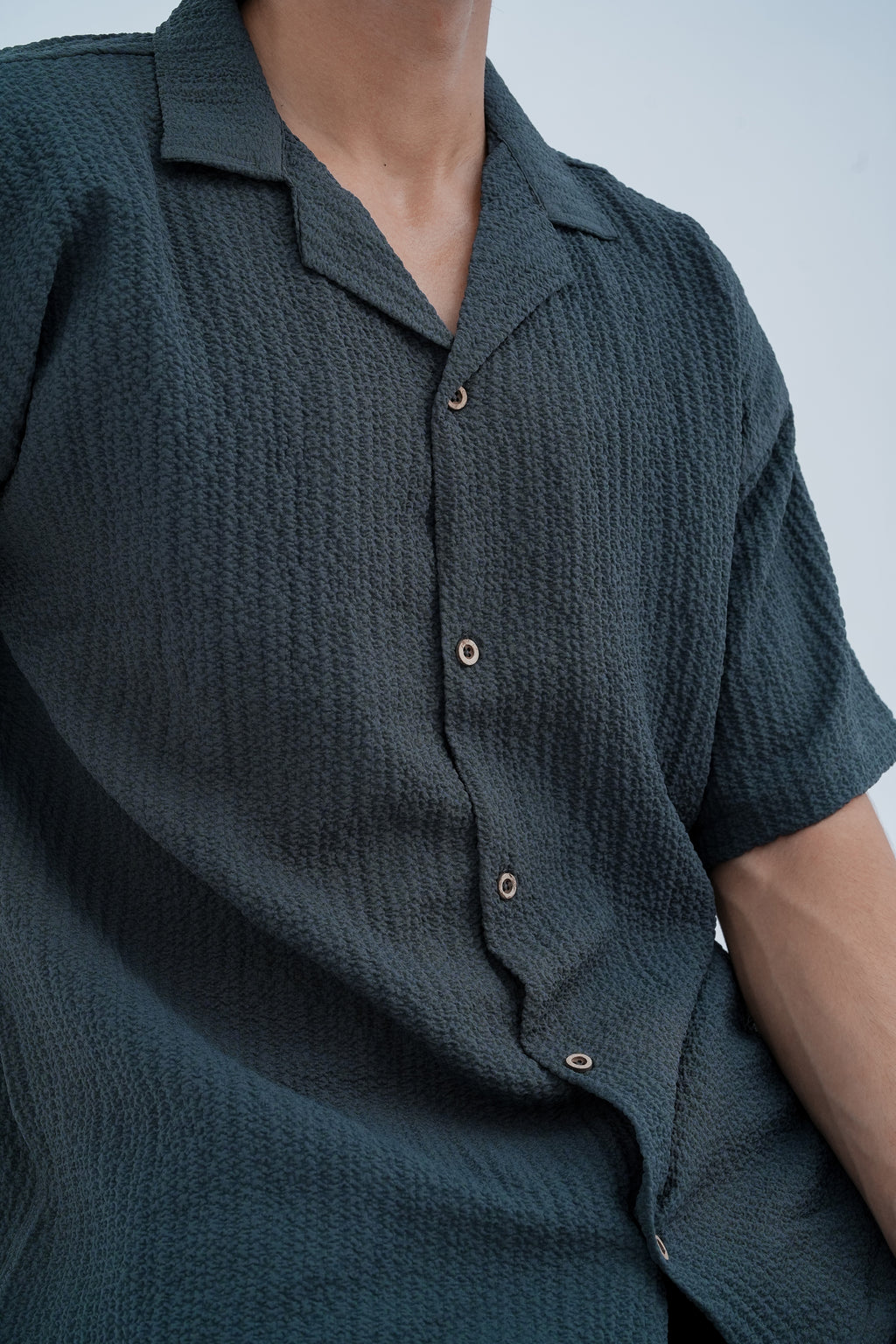 Horizon Camp Shirt in Charcoal - texture detail