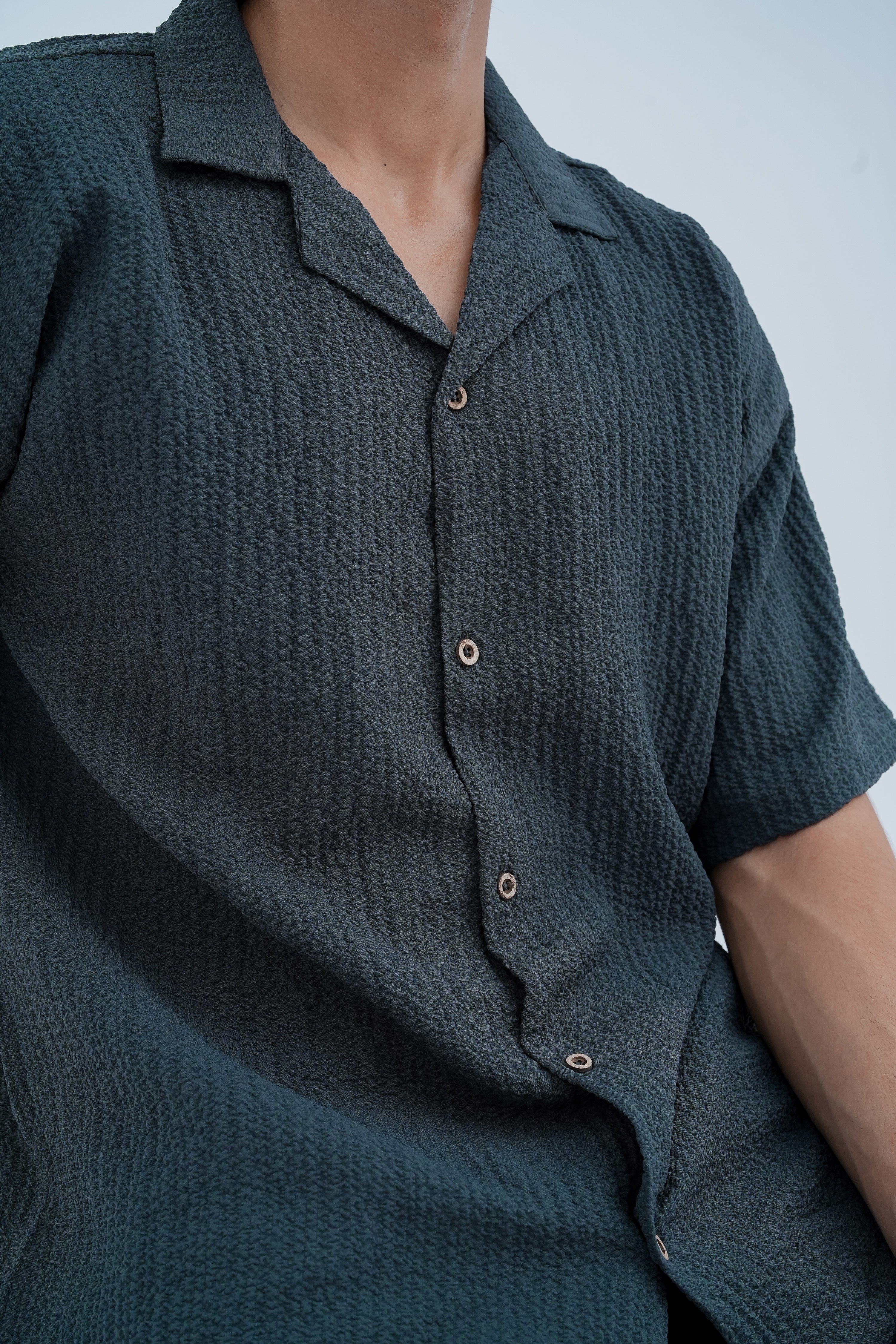 Horizon Camp Shirt in Charcoal - texture detail