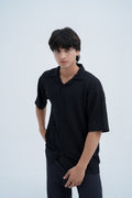 Ripple Camp-Collar Shirt in Black - front view