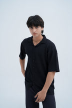Ripple Camp-Collar Shirt in Black - front view