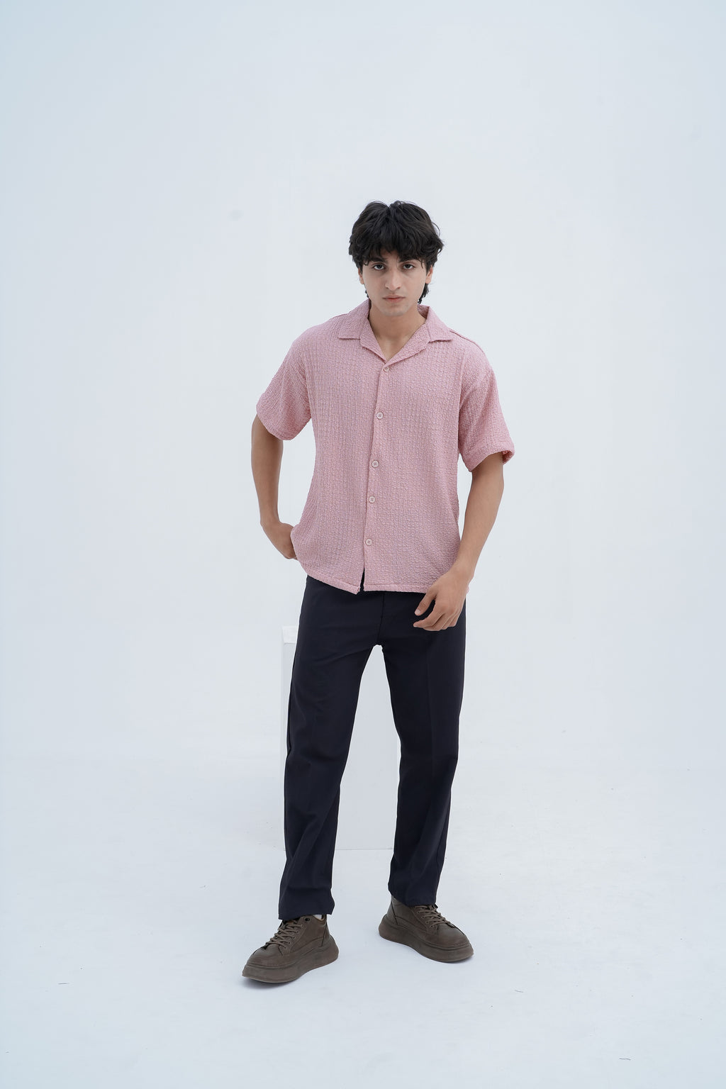 Horizon Camp Shirt in Pink - front view standing