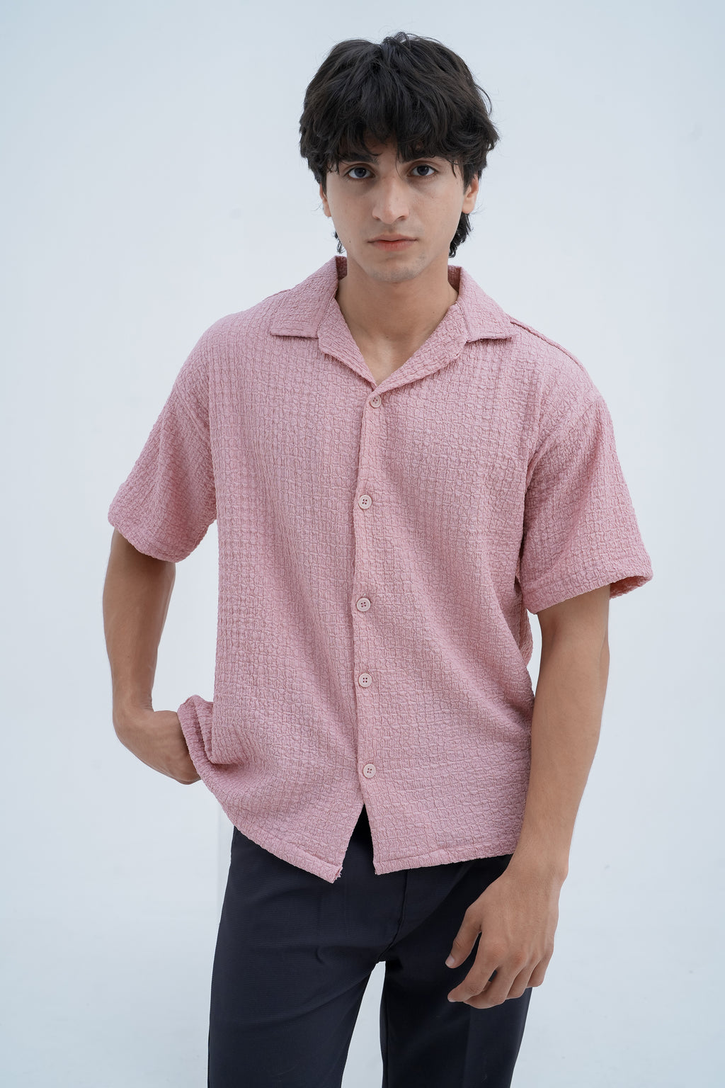 Horizon Camp Shirt in Pink - front close up