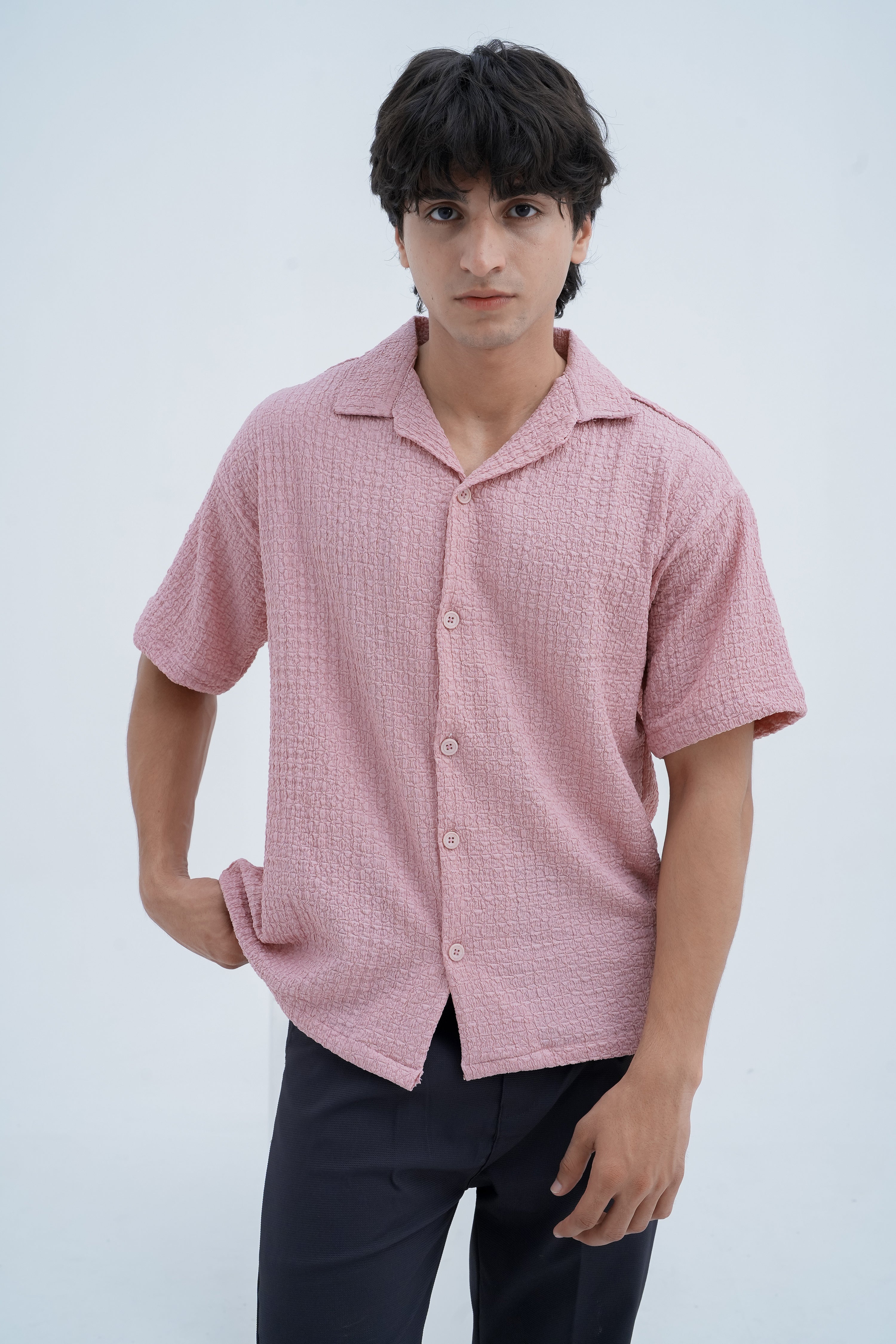 Horizon Camp Shirt in Pink - front close up