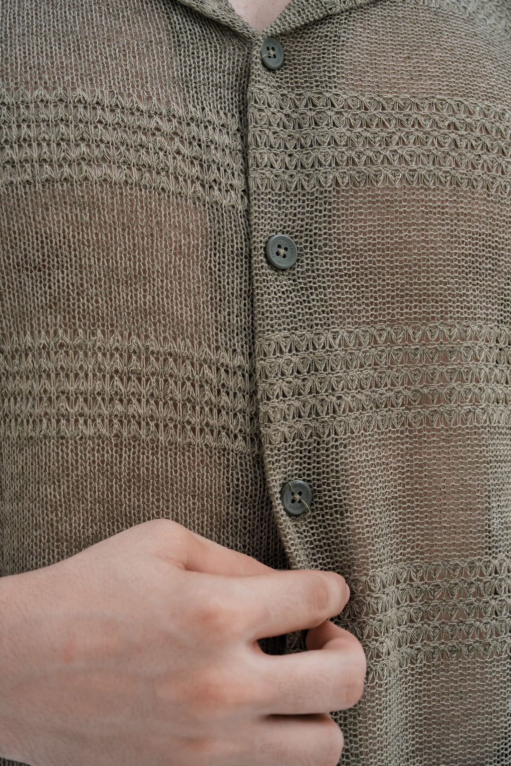Sage Knit Camp Shirt - button detail