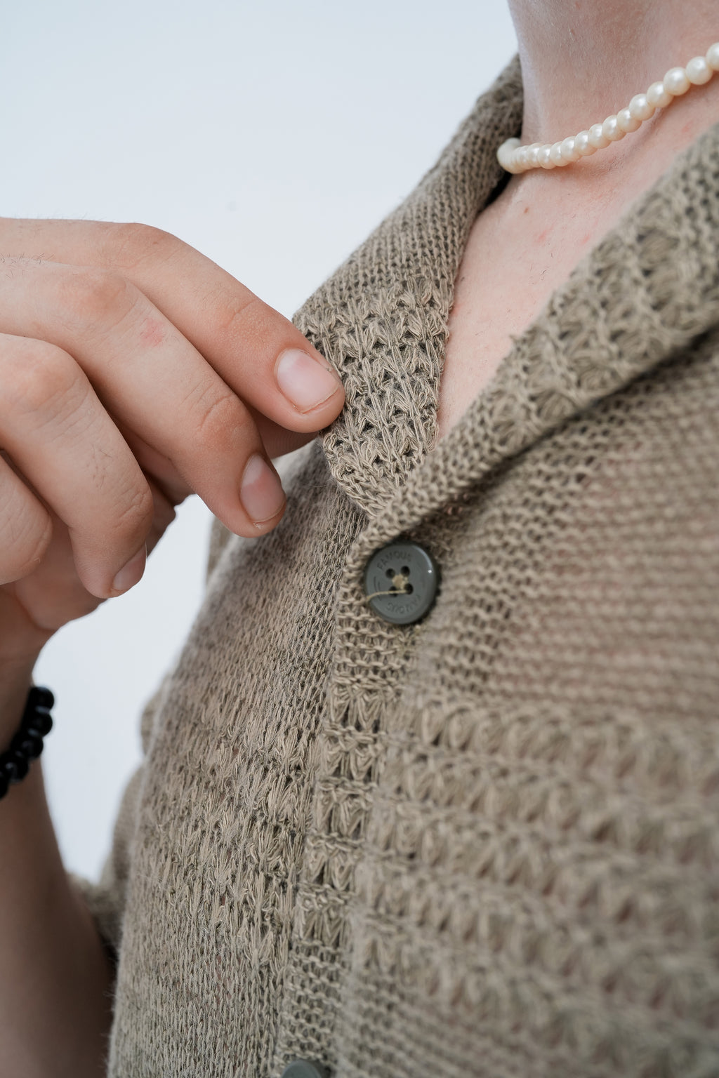 Sage Knit Camp Shirt - collar detail