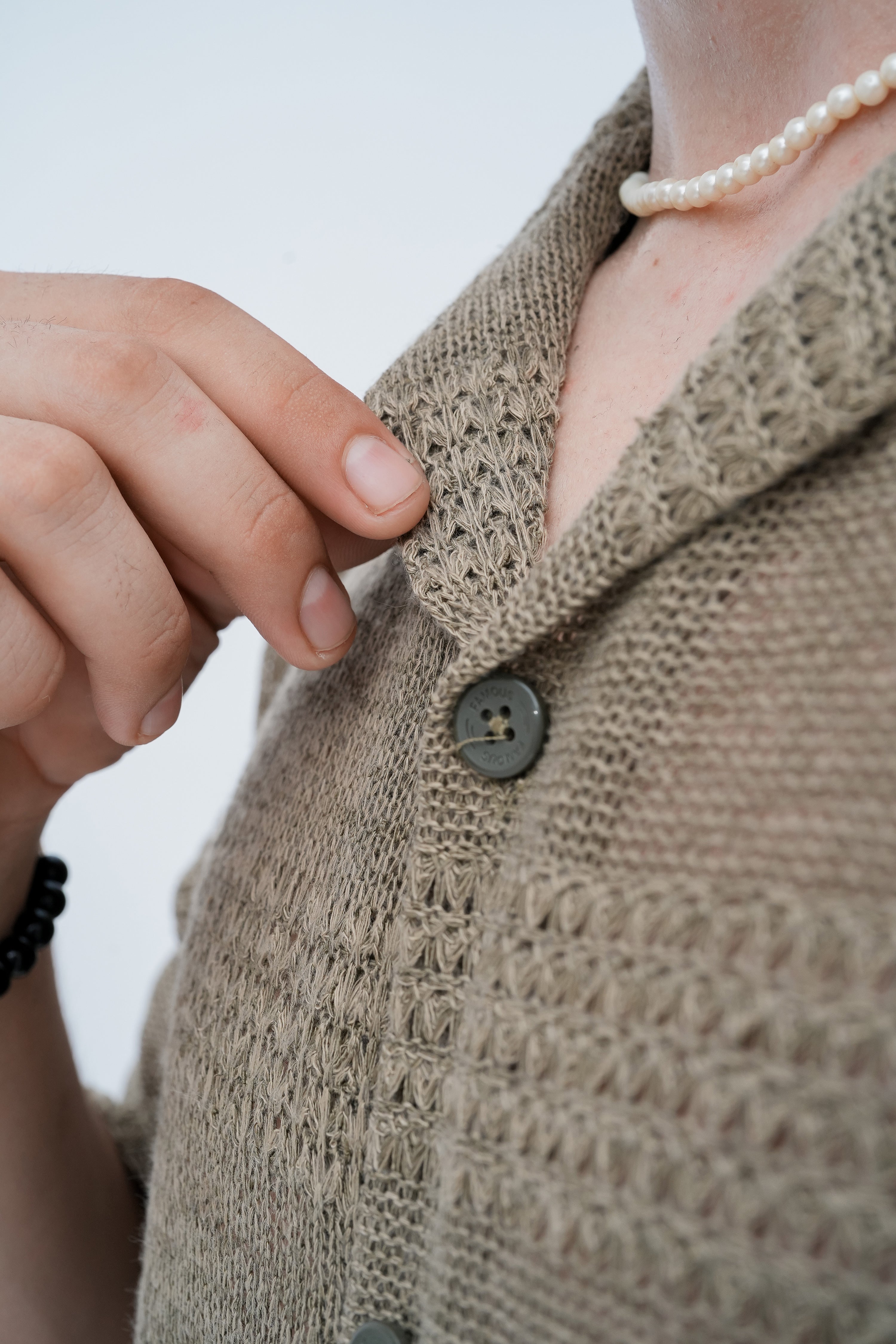 Sage Knit Camp Shirt - collar detail
