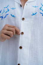 Flight Embroidered Camp Shirt - embroidery close up