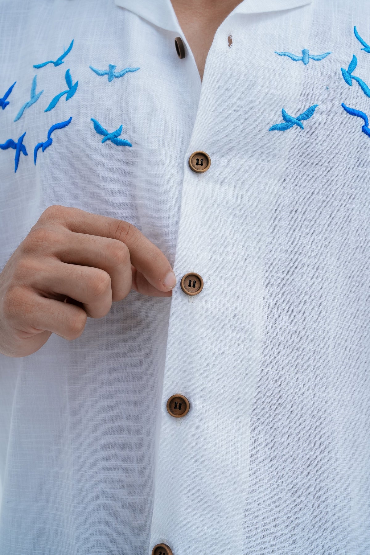 Flight Embroidered Camp Shirt - embroidery close up