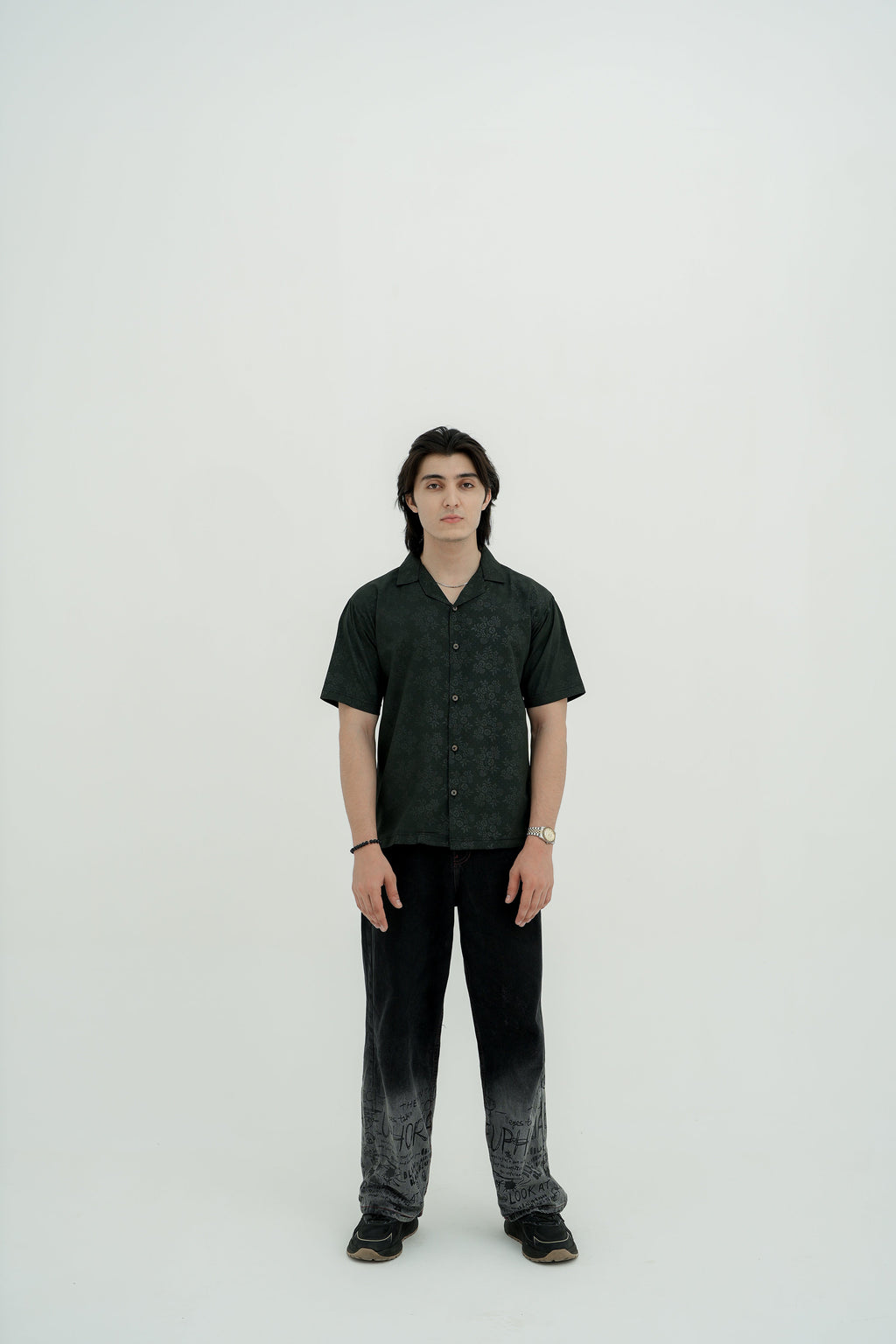 Moss Jacquard Camp Shirt - front view