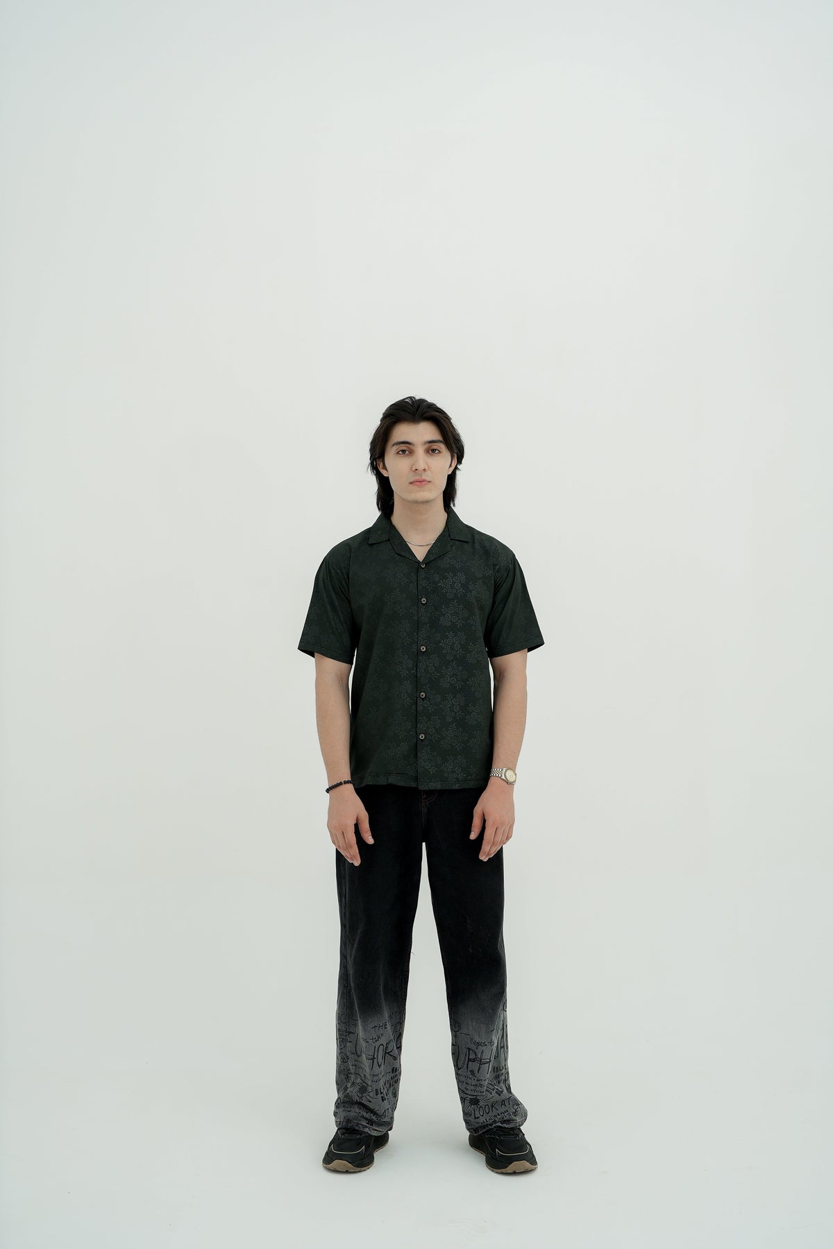 Moss Jacquard Camp Shirt - front view