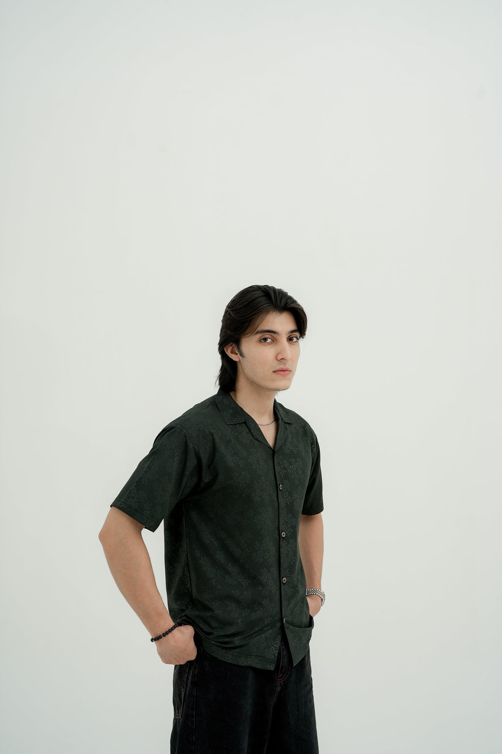 Moss Jacquard Camp Shirt - side view
