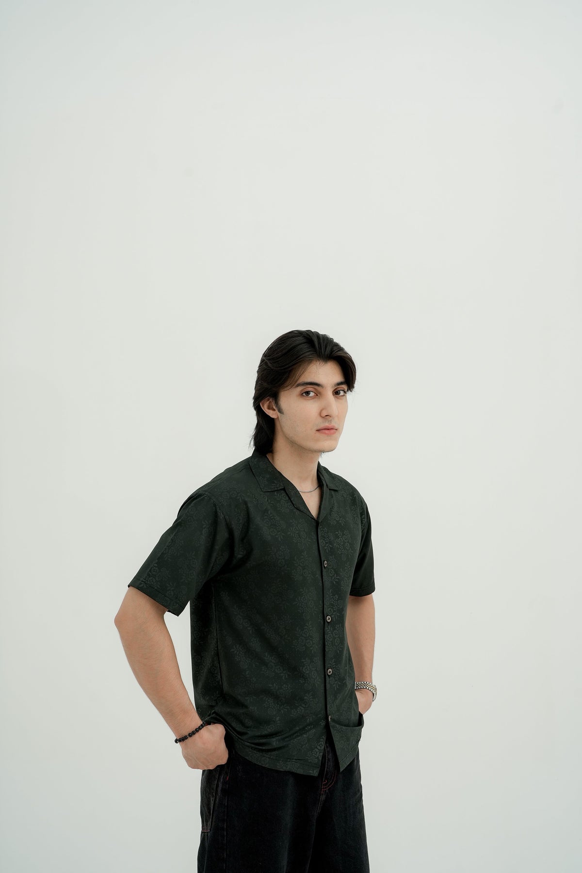 Moss Jacquard Camp Shirt - side view