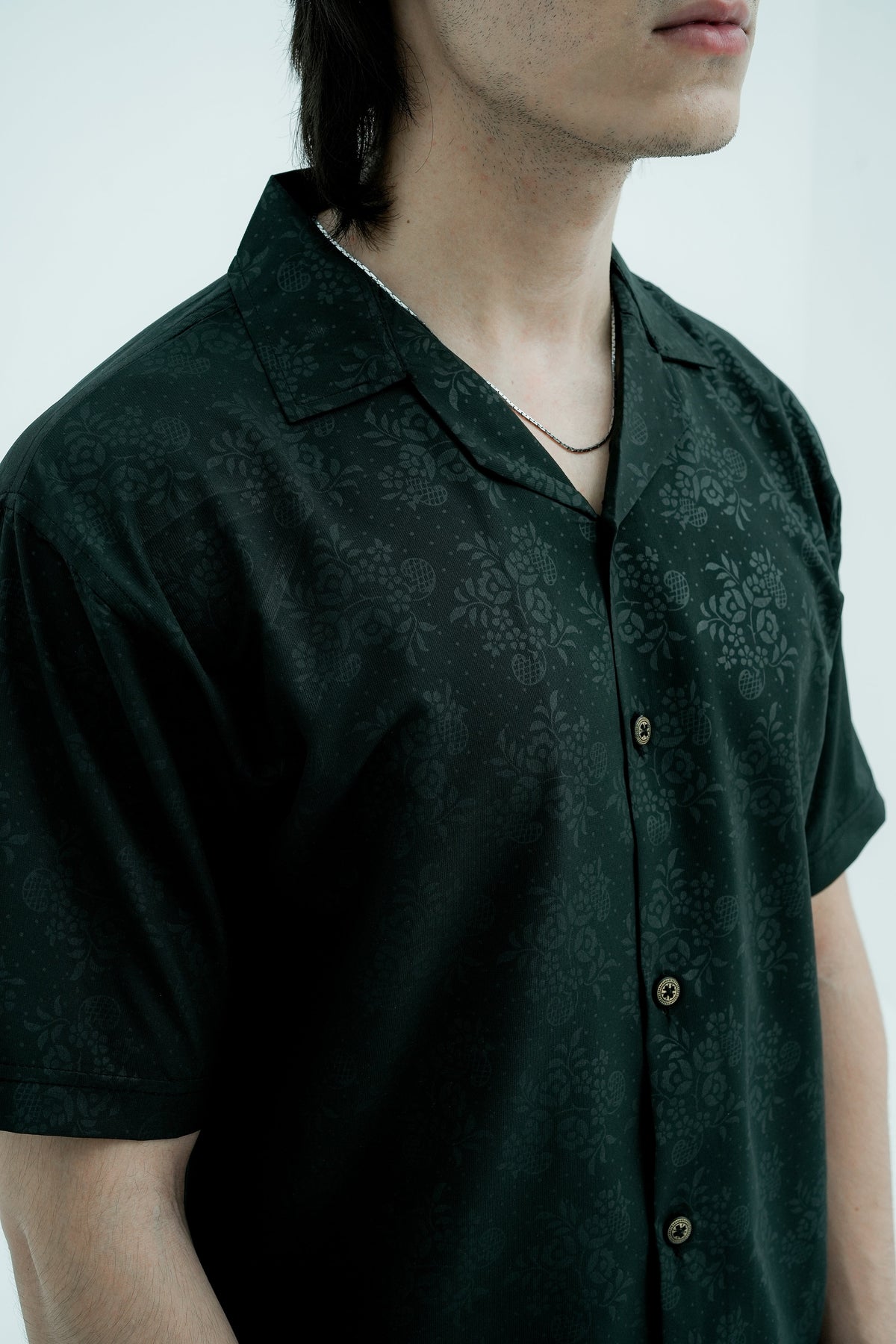 Moss Jacquard Camp Shirt - fabric texture detail