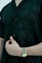 Moss Jacquard Camp Shirt - button detail