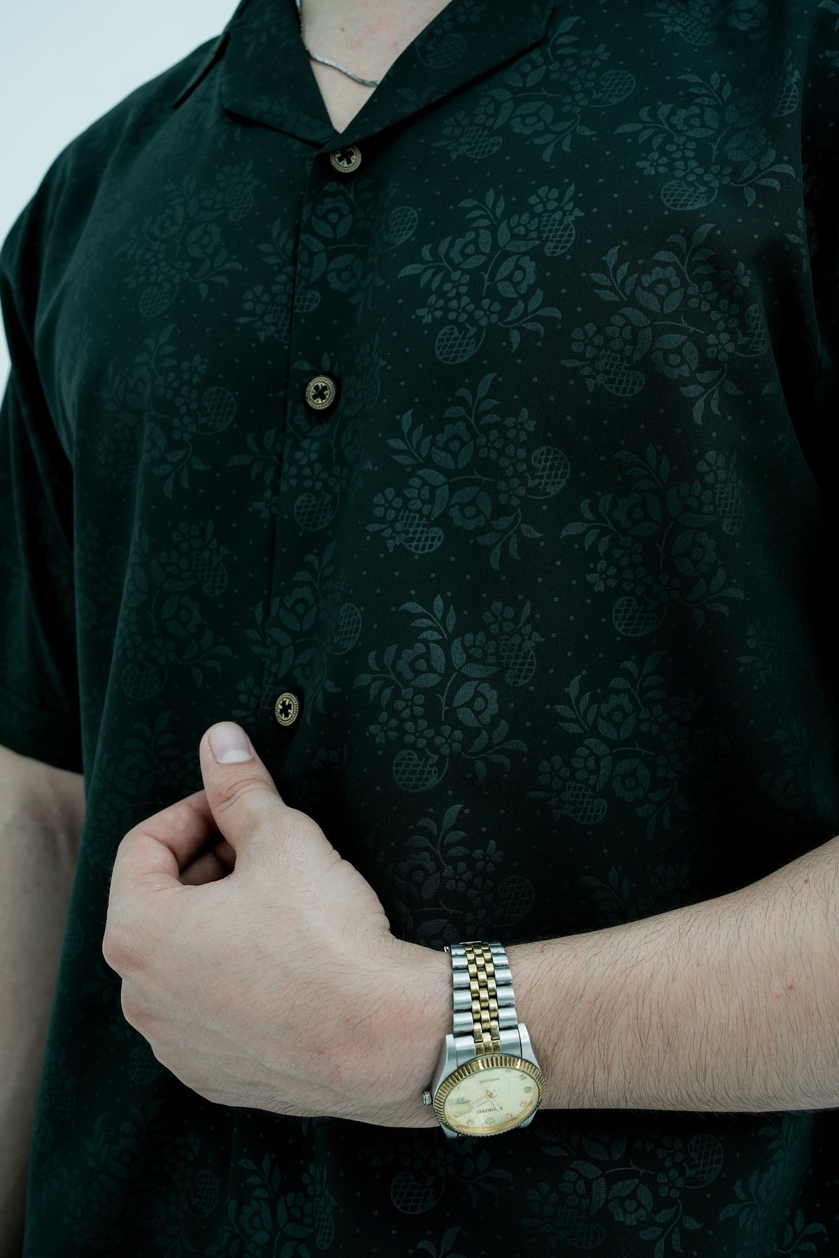 Moss Jacquard Camp Shirt - button detail