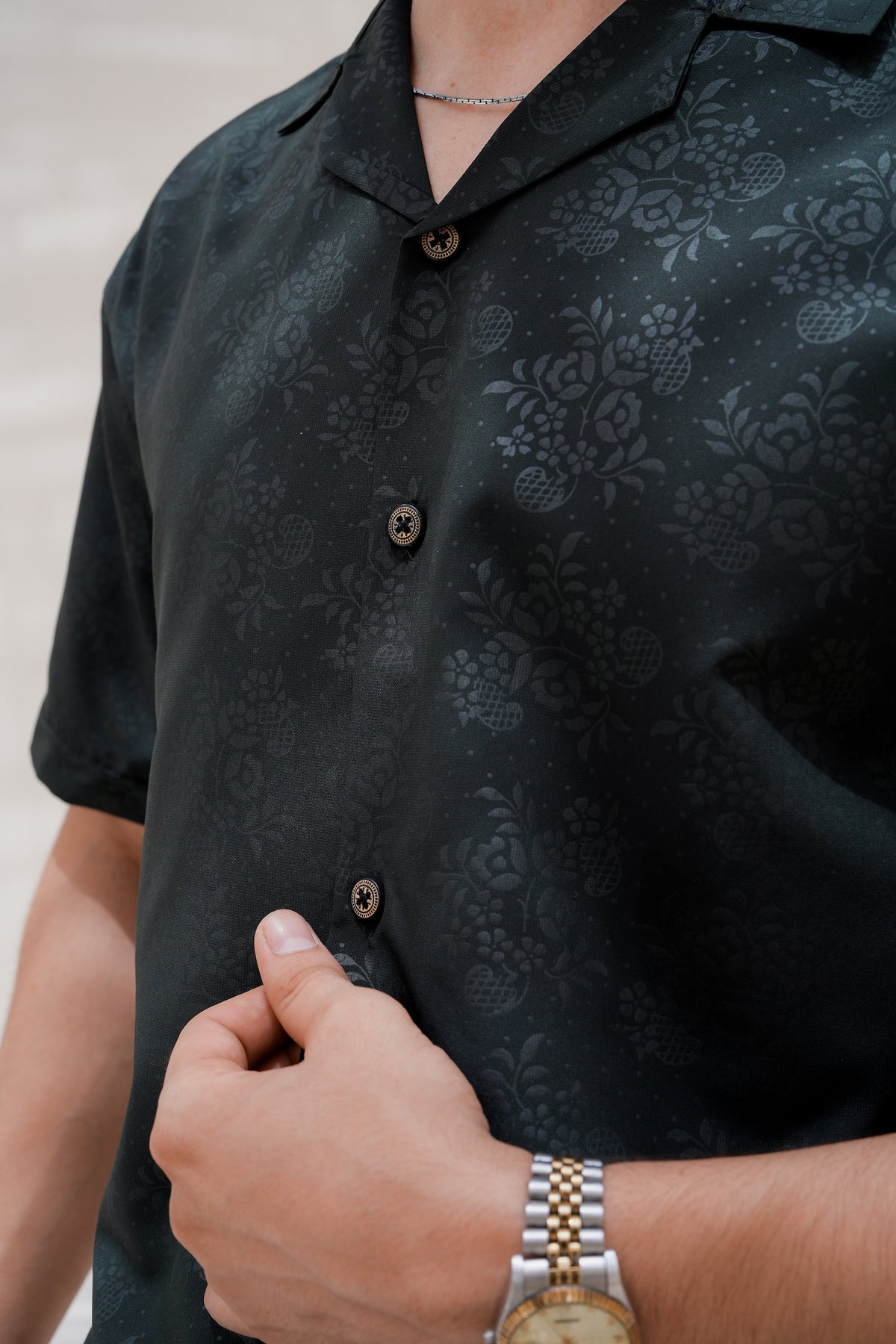 Moss Jacquard Camp Shirt - placket detail