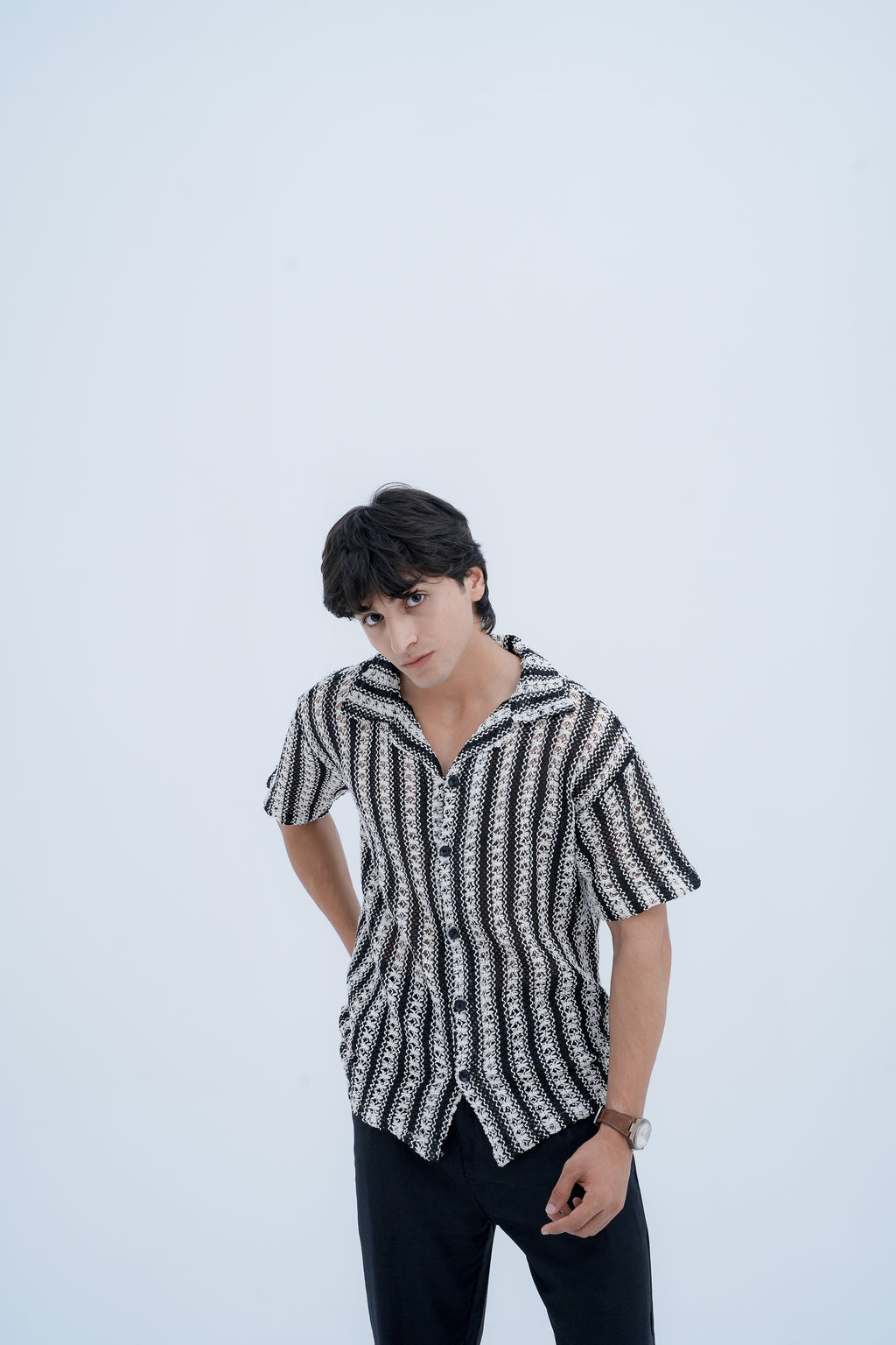 Pinstripe Camp Shirt - front view