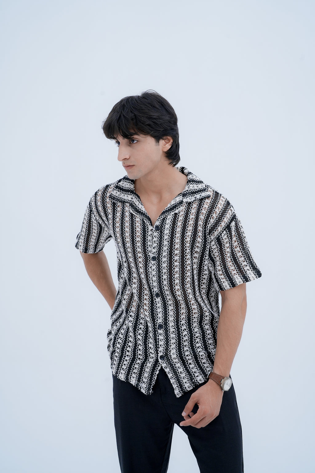 Pinstripe Camp Shirt - front pose